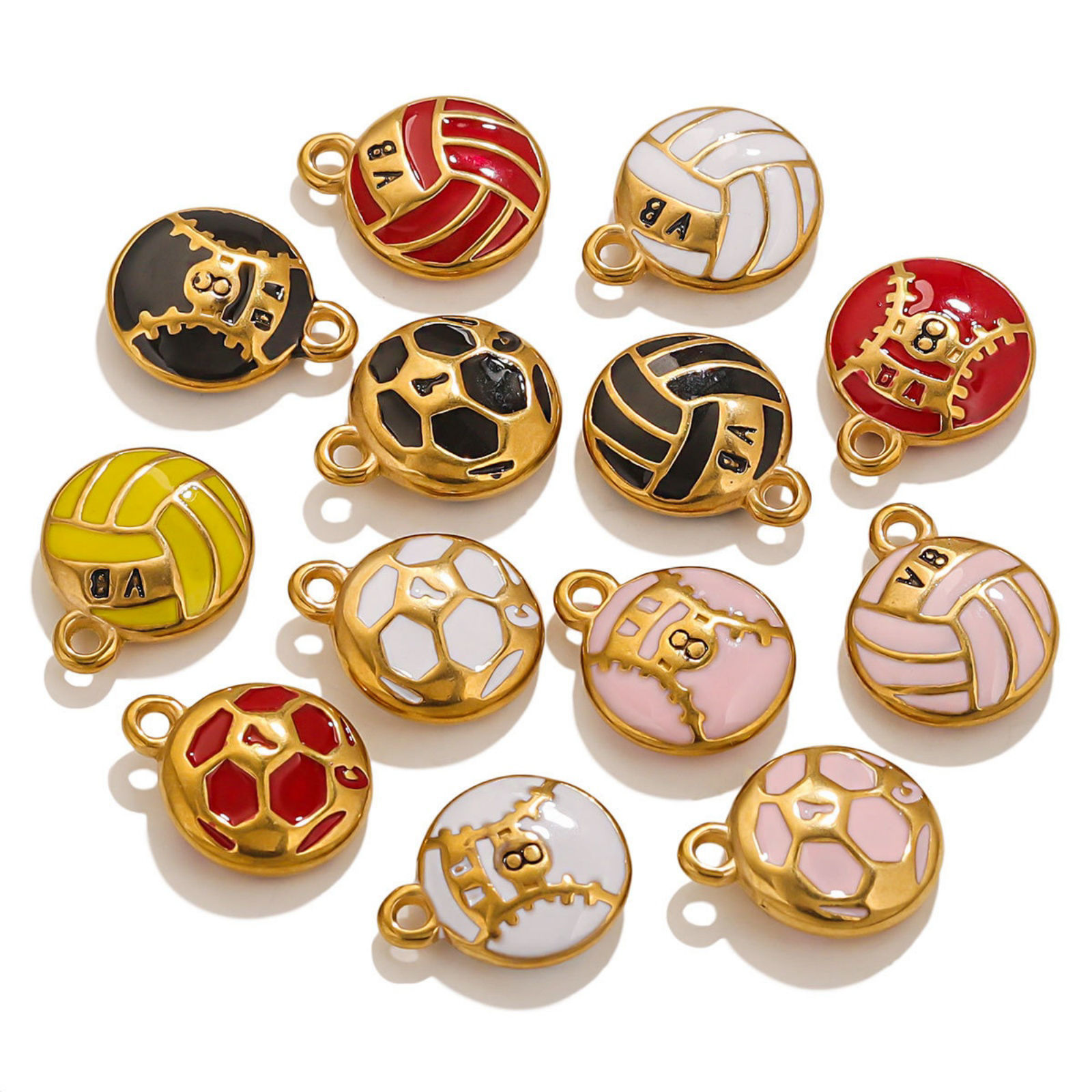 Picture of Eco-friendly PVD Vacuum Plating 304 Stainless Steel Charms 18K Gold Plated Volleyball Enamel 17mm x 14mm