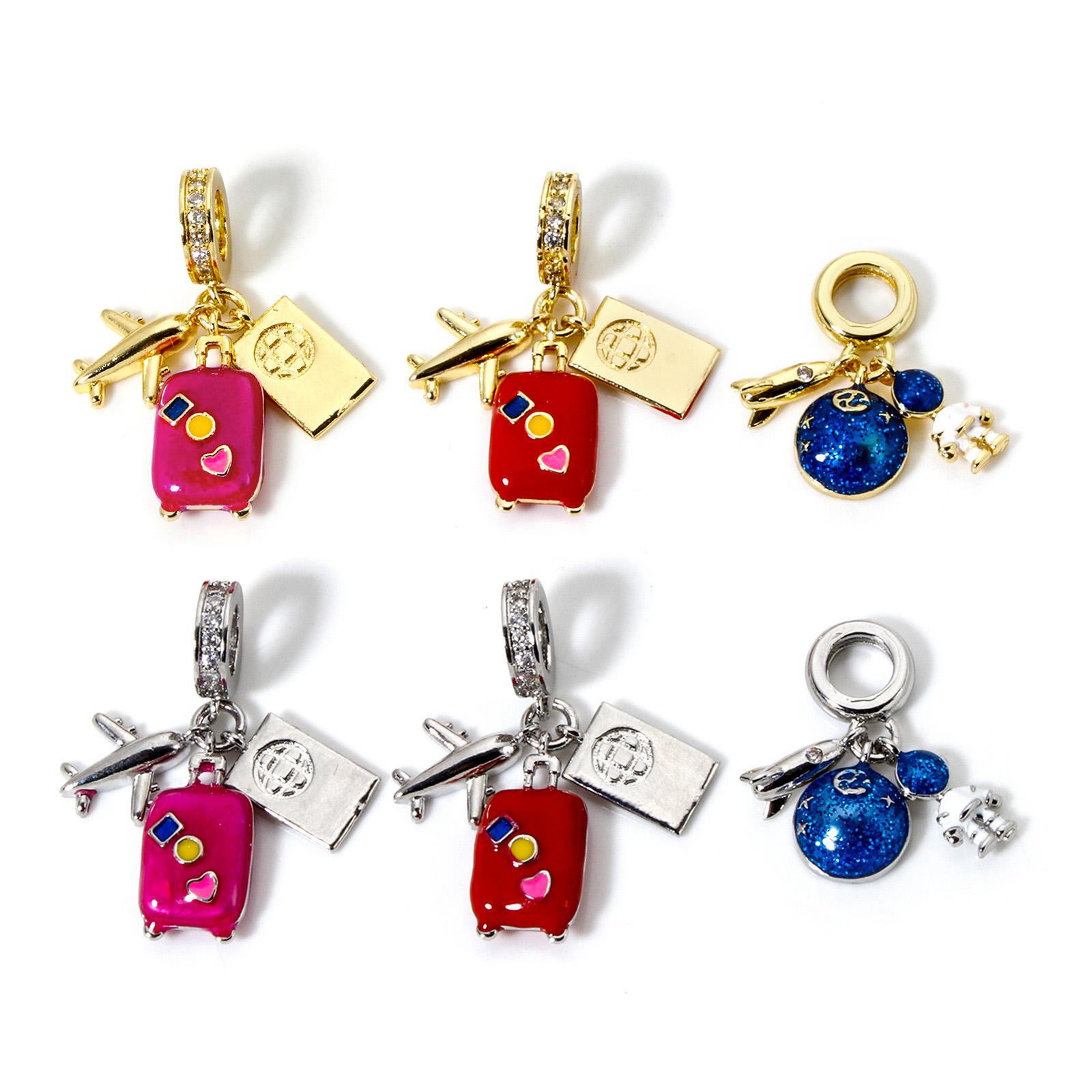 Bild von Messing Baumelnde Charm-Perlen für die Herstellung von Armbändern, Halsketten und Schmuck Bunt Emaille Reisetrolley Universum Planeten Emaille