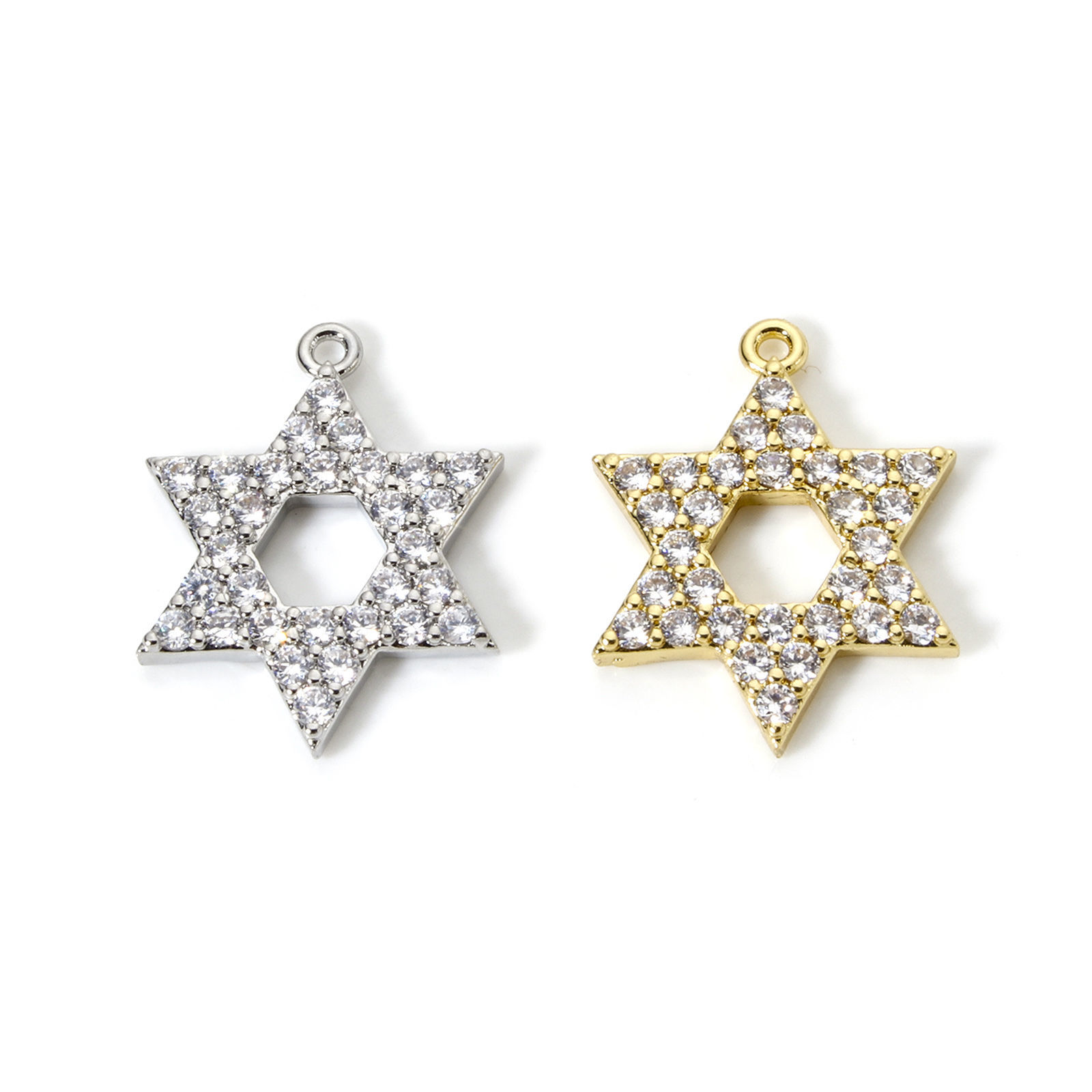 Image de 1 Pièce Breloques Religieux en Laiton Multicolore Etoile de David Micro Pave à Zircone Cubique Clair 23mm x 18mm