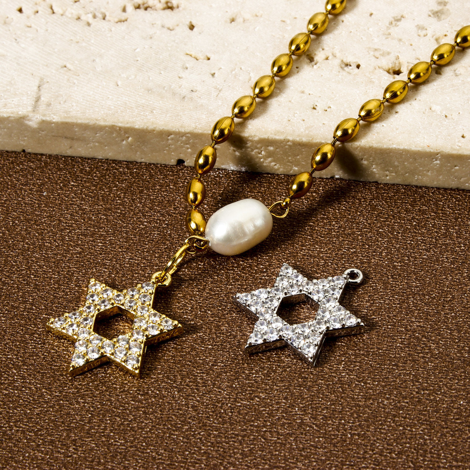Image de 1 Pièce Breloques Religieux en Laiton Multicolore Etoile de David Micro Pave à Zircone Cubique Clair 23mm x 18mm