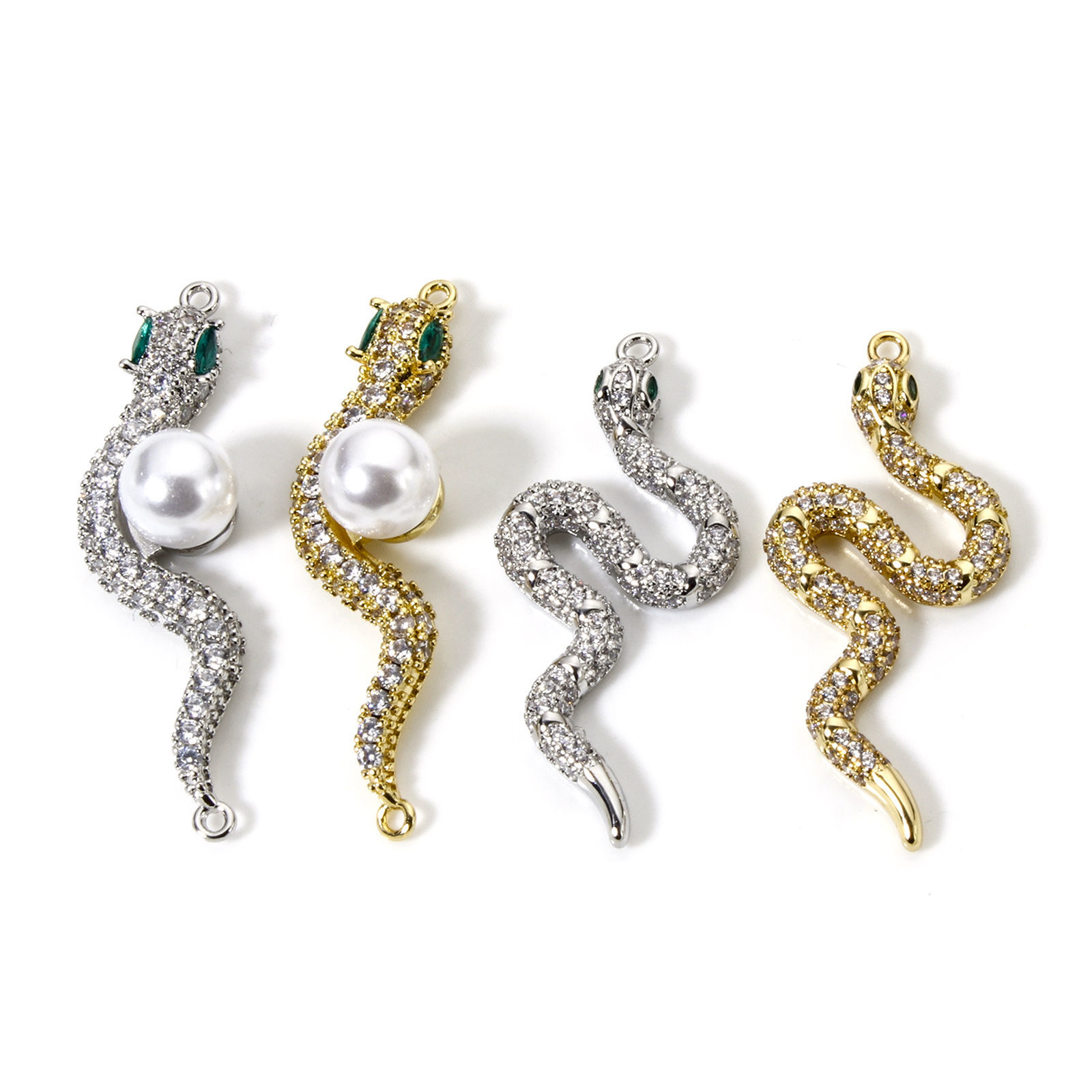 Picture of Brass Connectors Charms Pendants Multicolor Snake Animal Micro Pave Clear Cubic Zirconia