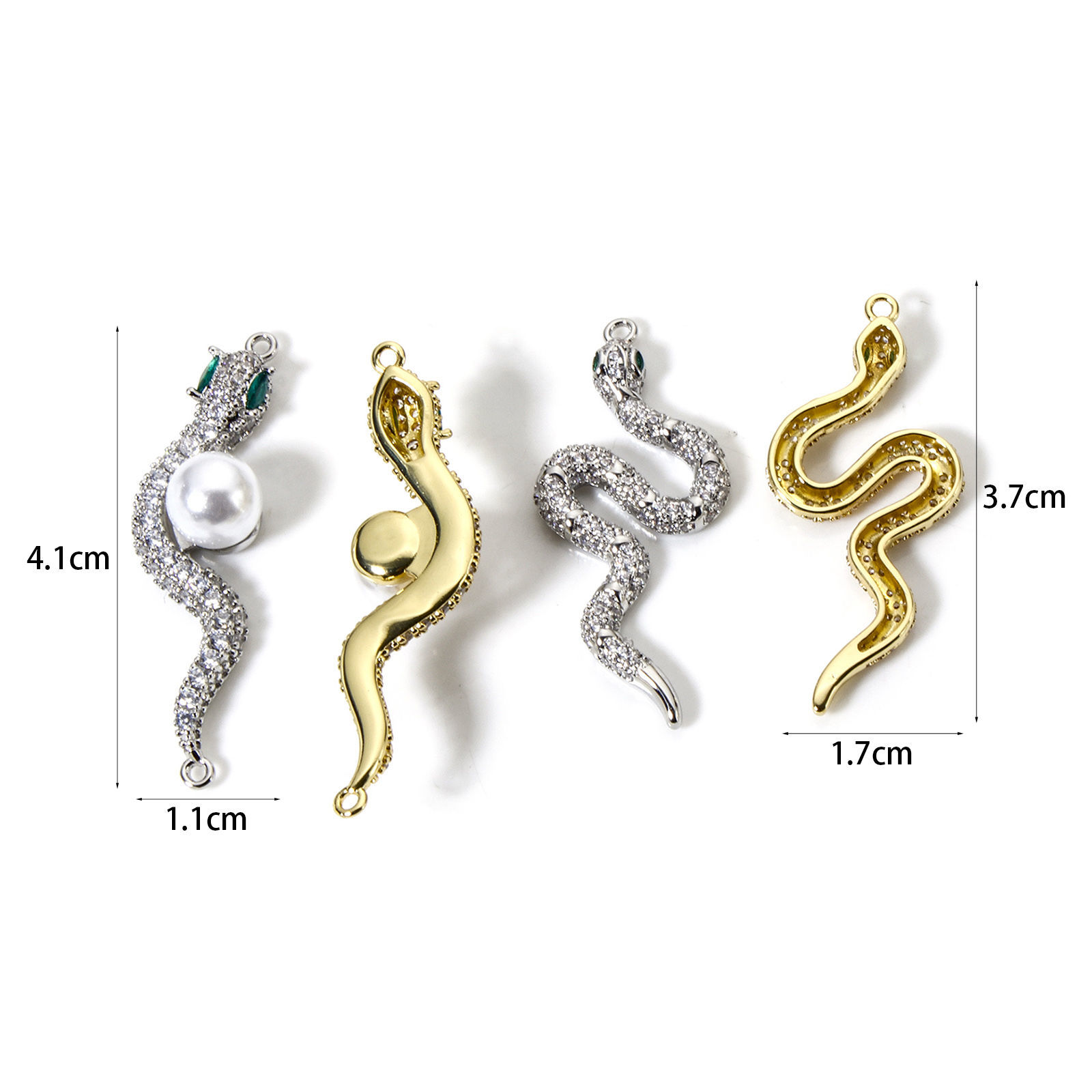 Picture of Brass Connectors Charms Pendants Multicolor Snake Animal Micro Pave Clear Cubic Zirconia