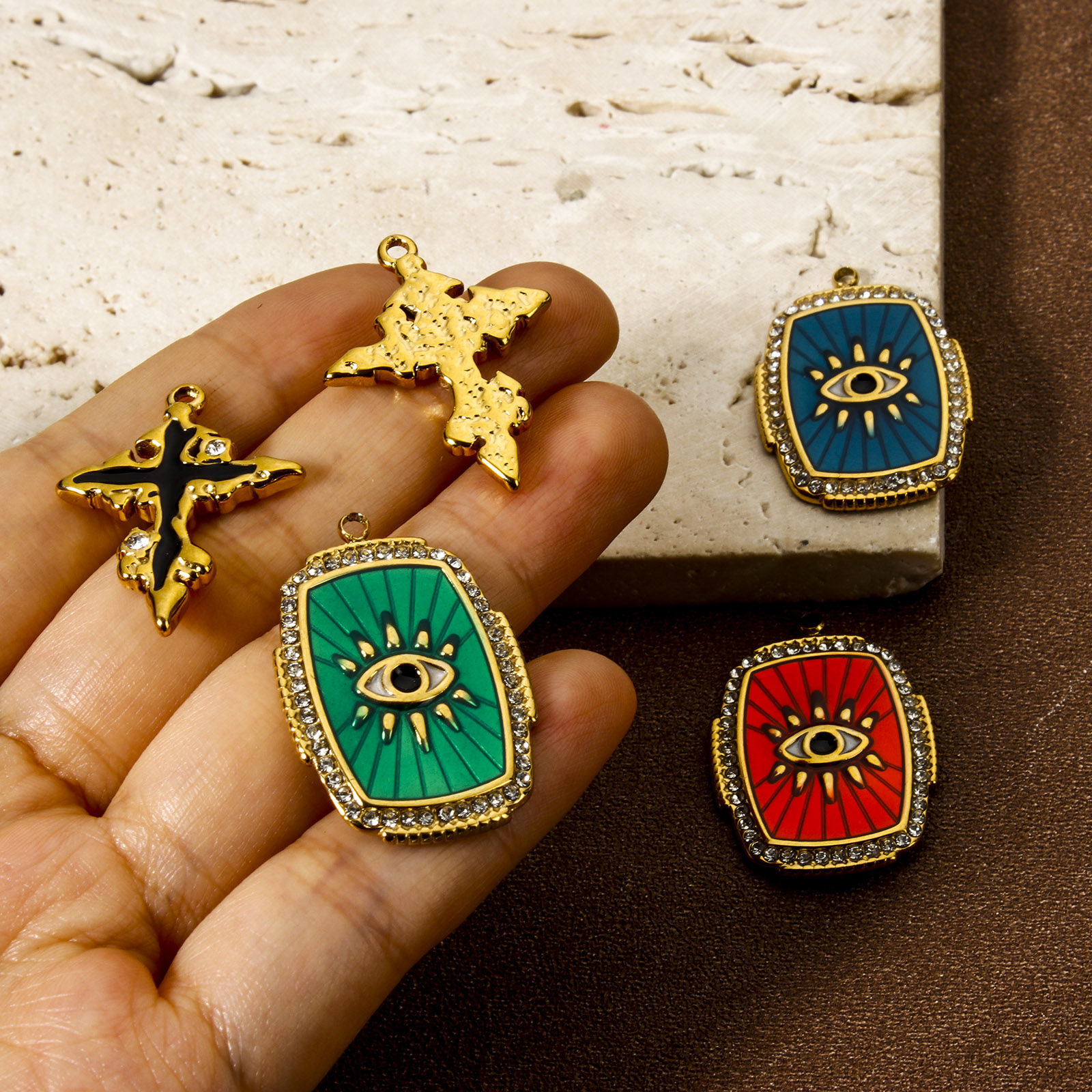 Picture of Eco-friendly PVD Vacuum Plating 304 Stainless Steel Religious Charms 18K Real Gold Plated Enamel