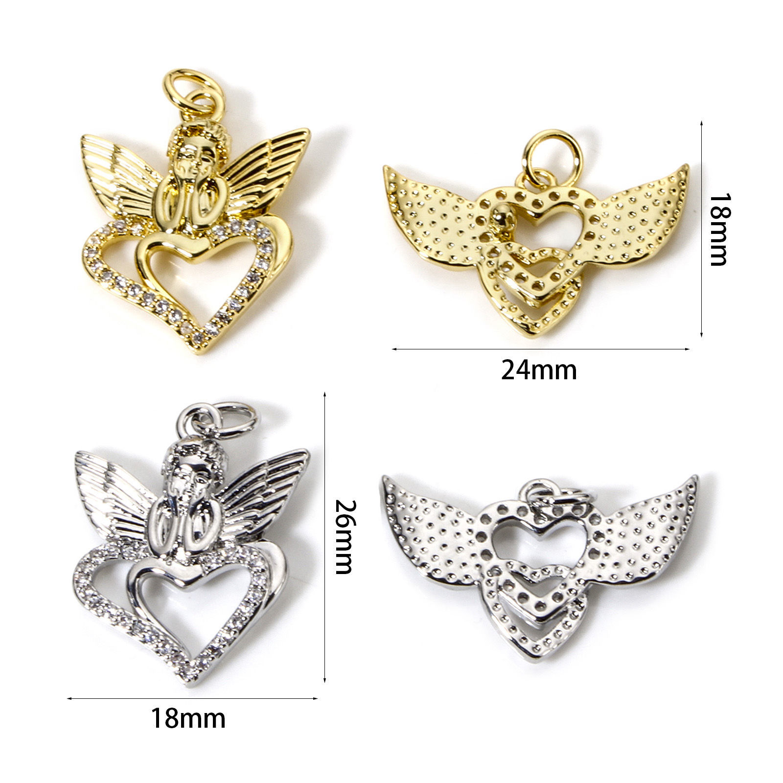 Imagen de 2 Unidades Latón día de San Valentín Colgantes Multicolor Corazón Ala Micro Pave Claro Circón Artificial