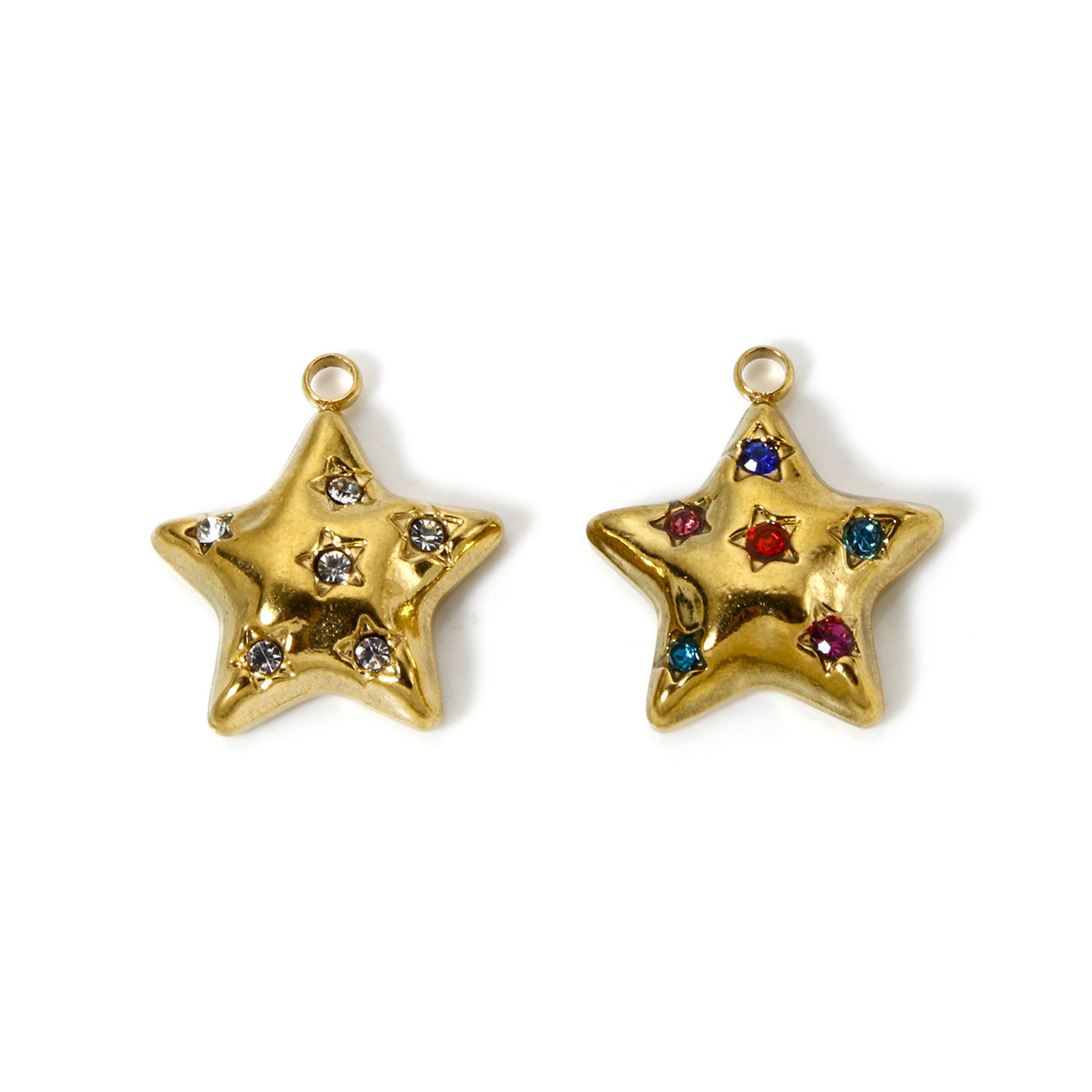 Immagine di 2 Pz Placcatura Sottovuoto PVD Ecologica 304 Acciaio Inossidabile Galassia Ciondoli Stella a Cinque Punte 18K Vero Oro Placcato 19mm x 17mm