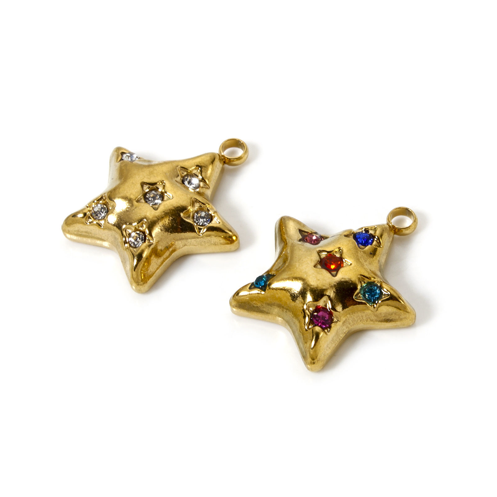 Immagine di 2 Pz Placcatura Sottovuoto PVD Ecologica 304 Acciaio Inossidabile Galassia Ciondoli Stella a Cinque Punte 18K Vero Oro Placcato 19mm x 17mm