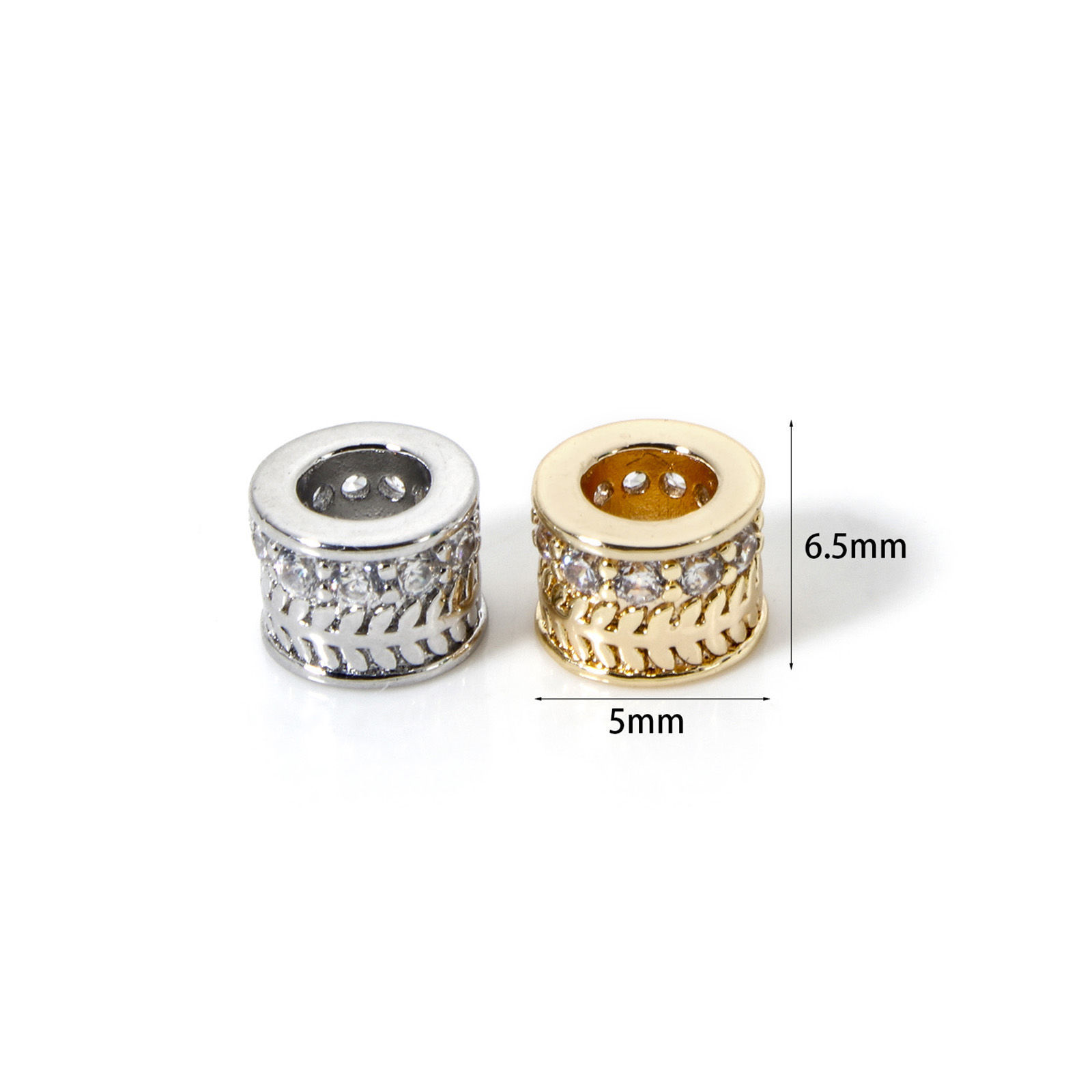 Immagine di Brass Spacer Beads For DIY Bracelet Jewelry Making Findings Real Gold Plated Cylinder Arrowhead Micro Pave Clear Cubic Zirconia 6.5mm x 5mm, Hole: Approx 3.4mm