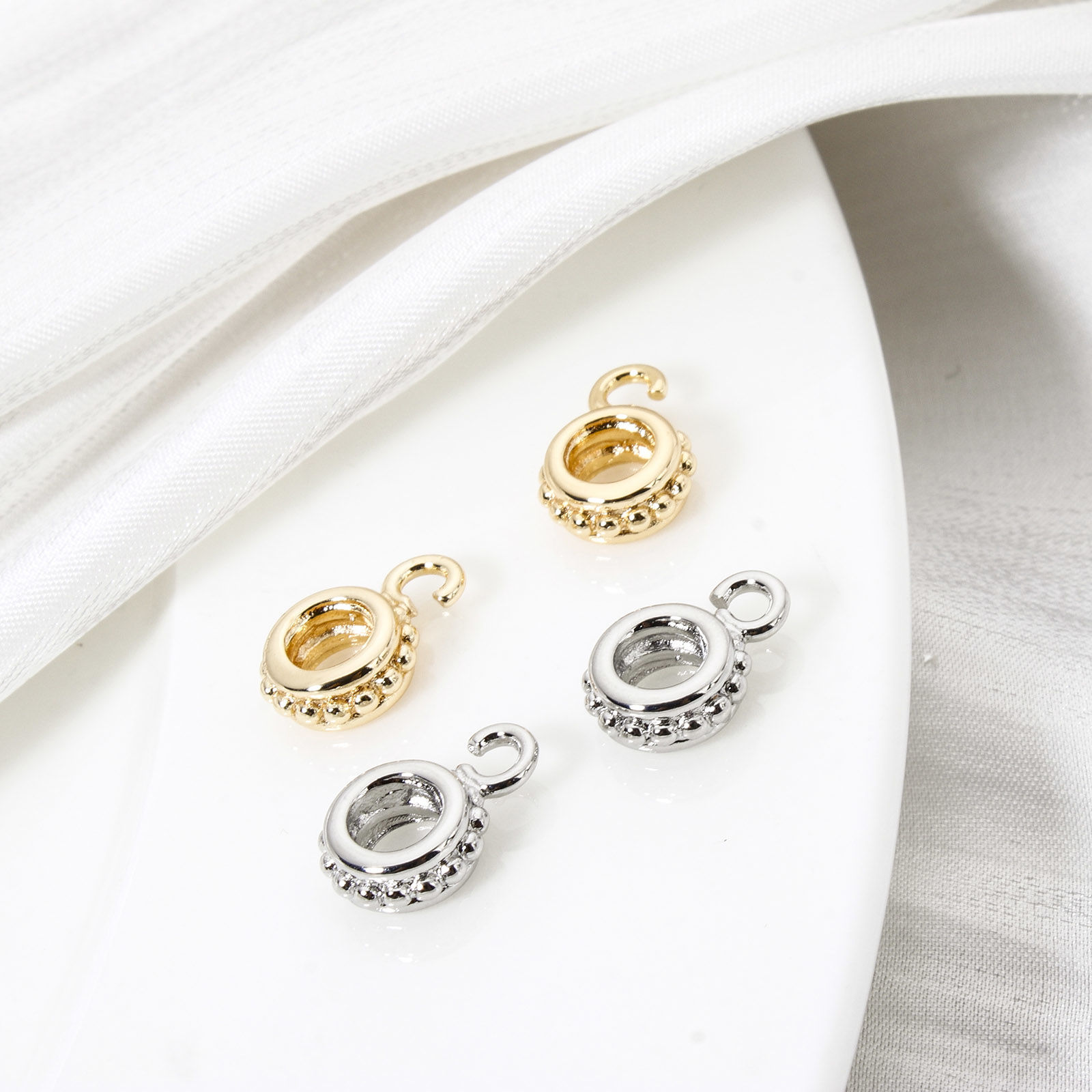Picture of Eco-friendly Brass Bail Beads With Loop For DIY Jewelry Making Findings Round Dot Real Gold Plated 12mm x 8mm