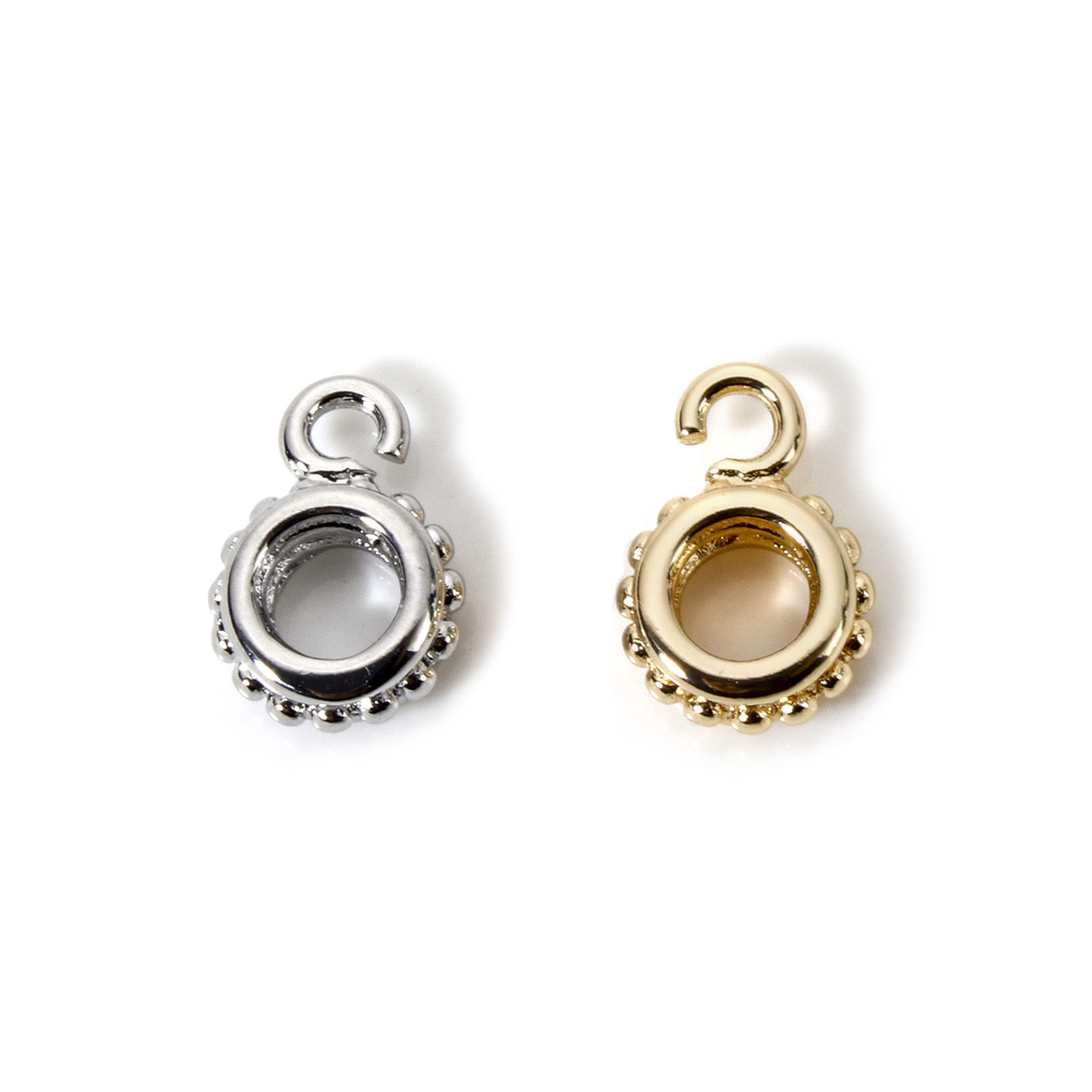 Picture of Eco-friendly Brass Bail Beads With Loop For DIY Jewelry Making Findings Round Dot Real Gold Plated 12mm x 8mm