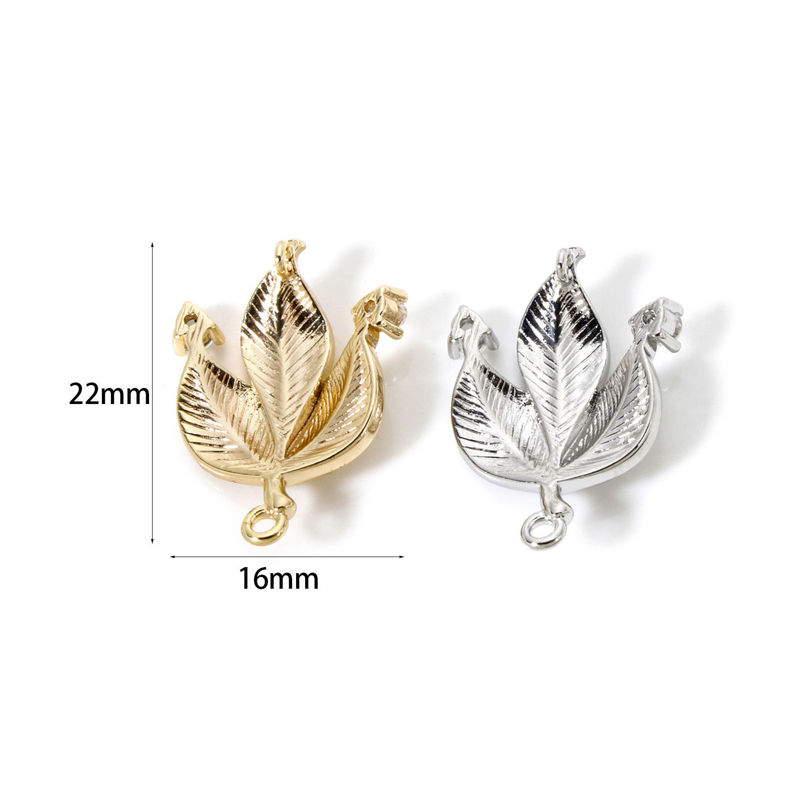 Imagen de 2 Unidades Respetuoso del Medio Ambiente Latón Conectores Dijes Colgantes Oro Real Chapado Hoja Micro Pave Claro Circón Artificial 22mm x 16mm