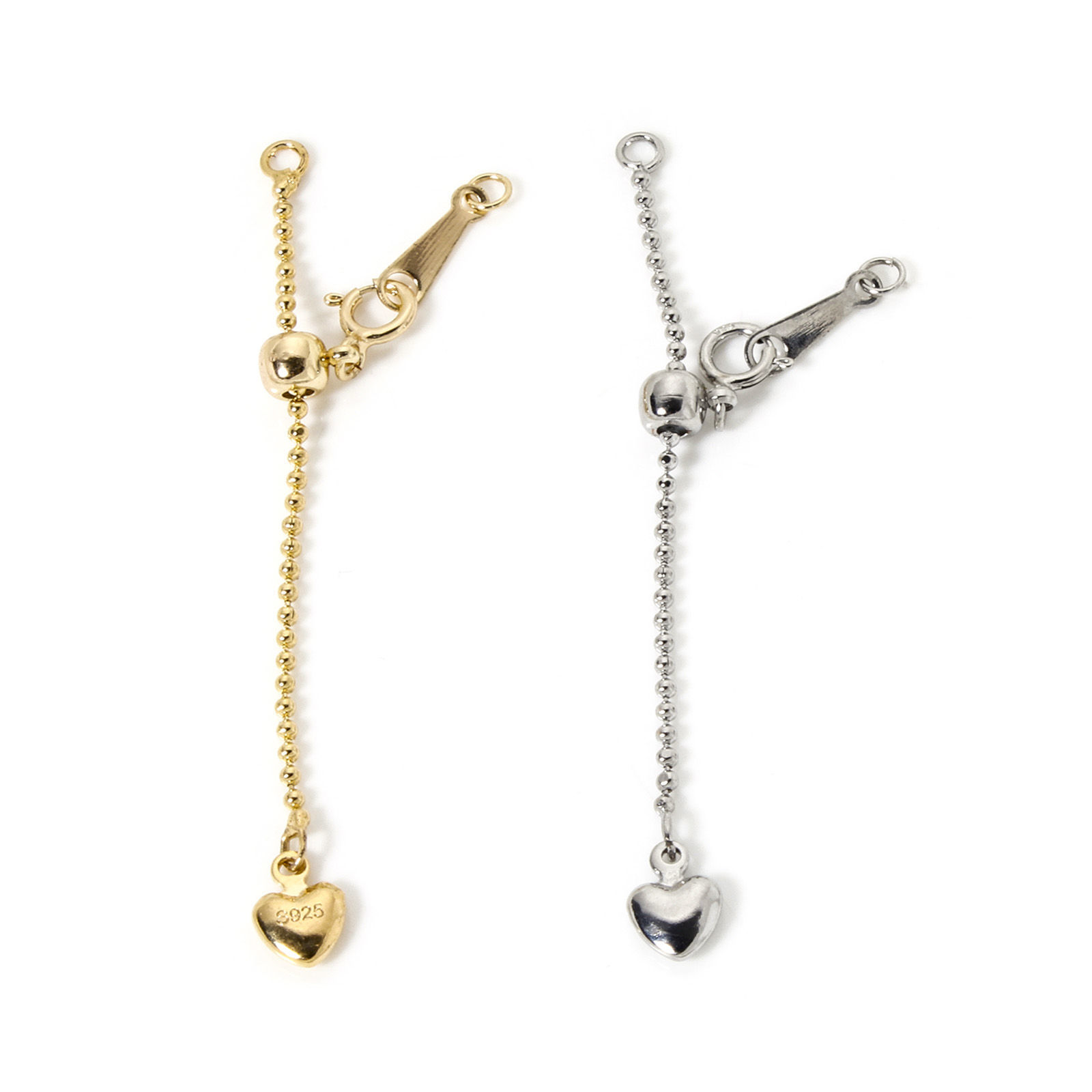 Picture of Eco-friendly Brass & Sterling Silver Slider/Slide Extender Chain Heart Real Gold Plated 5.5cm(2 1/8") long