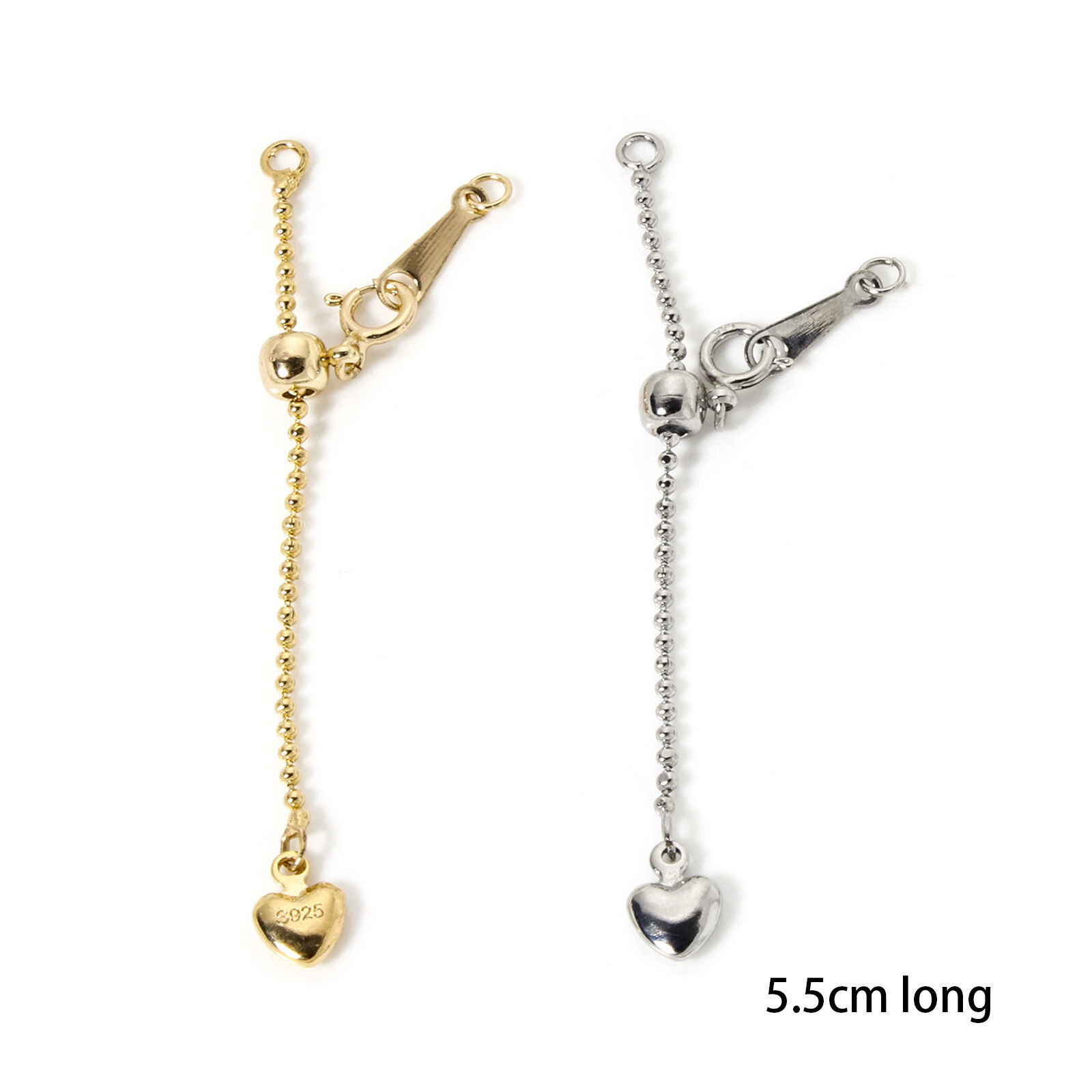 Picture of Eco-friendly Brass & Sterling Silver Slider/Slide Extender Chain Heart Real Gold Plated 5.5cm(2 1/8") long