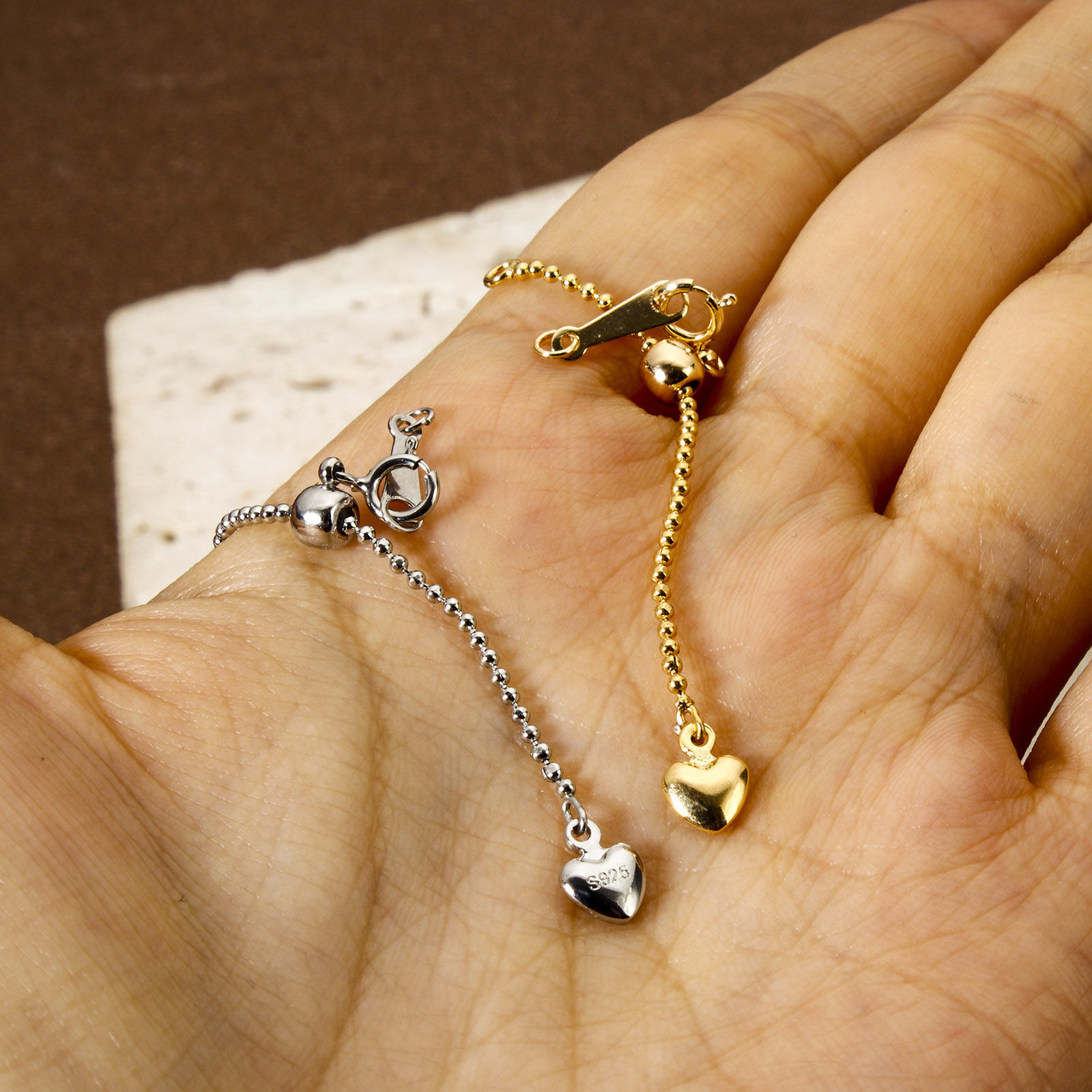Picture of Eco-friendly Brass & Sterling Silver Slider/Slide Extender Chain Heart Real Gold Plated 5.5cm(2 1/8") long
