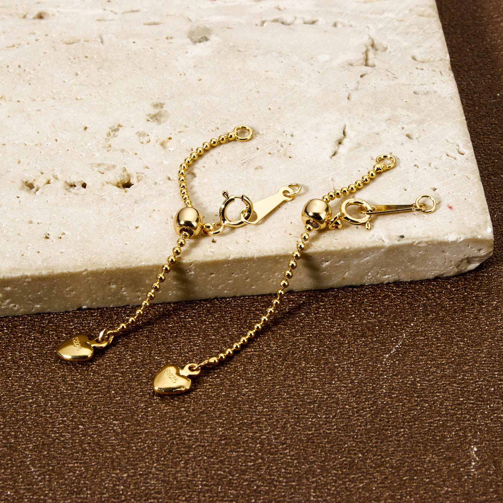 Picture of Eco-friendly Brass & Sterling Silver Slider/Slide Extender Chain Heart Real Gold Plated 5.5cm(2 1/8") long