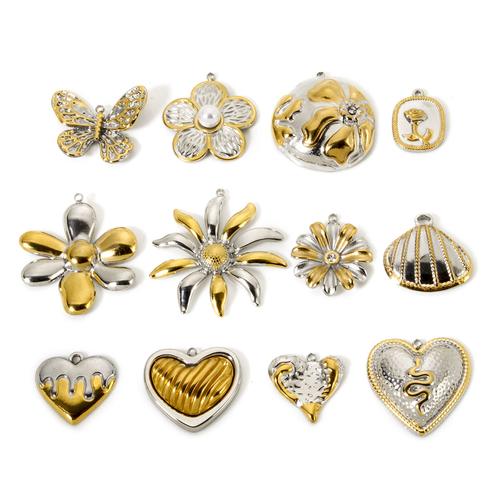 Immagine di 1 Pz Placcatura Sottovuoto PVD Ecologica 304 Acciaio Inossidabile Ciondoli 18K Vero Oro Placcato & Tono Argento ( Può tenere Doppio Colore