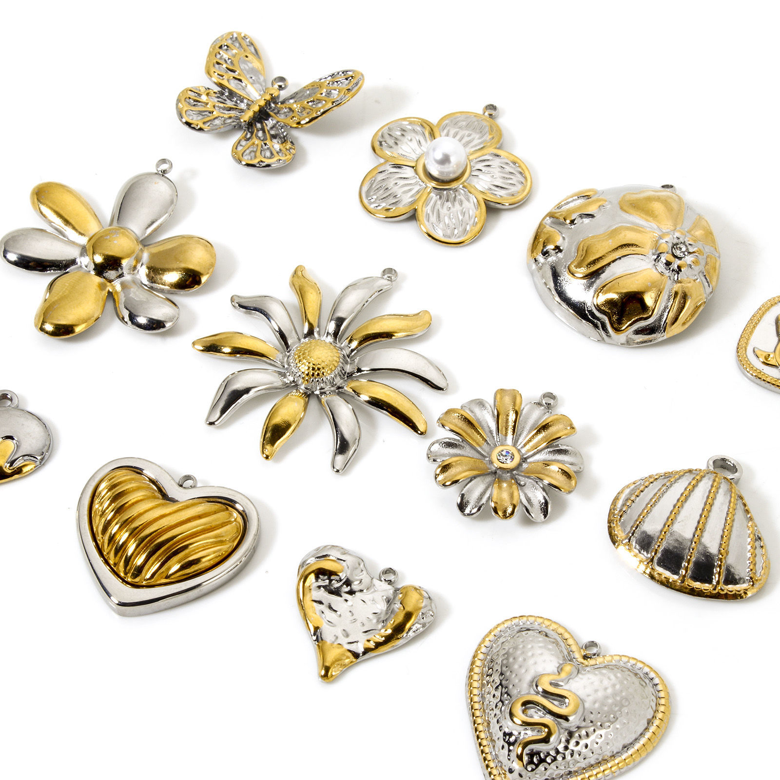 Immagine di 1 Pz Placcatura Sottovuoto PVD Ecologica 304 Acciaio Inossidabile Ciondoli 18K Vero Oro Placcato & Tono Argento ( Può tenere Doppio Colore