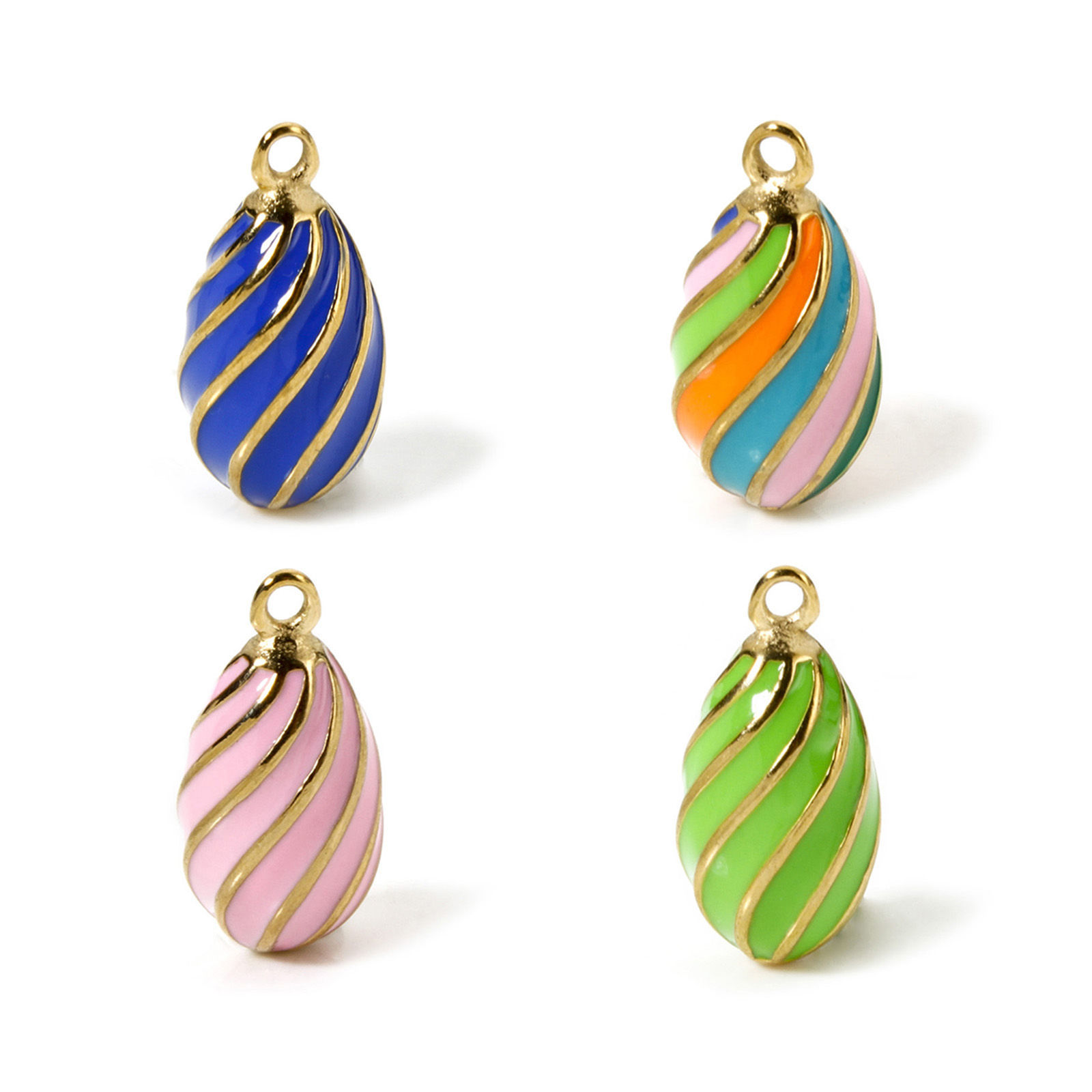 Picture of Eco-friendly PVD Vacuum Plating 304 Stainless Steel Charms 14K Real Gold Plated Enamel Drop Spiral 20mm x 10mm