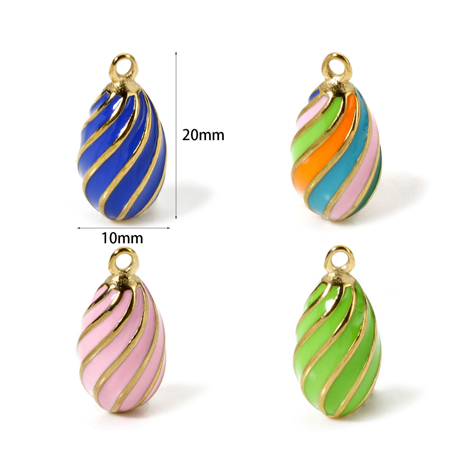 Picture of Eco-friendly PVD Vacuum Plating 304 Stainless Steel Charms 14K Real Gold Plated Enamel Drop Spiral 20mm x 10mm