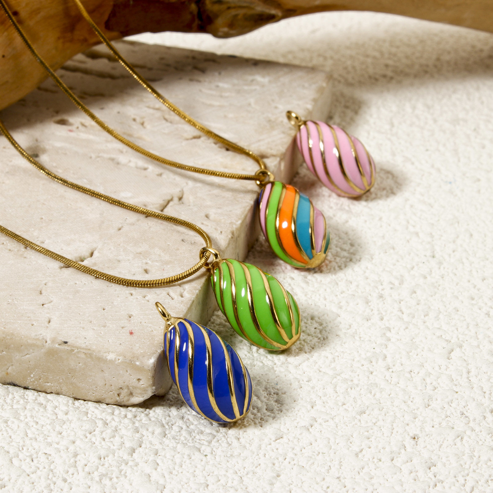 Picture of Eco-friendly PVD Vacuum Plating 304 Stainless Steel Charms 14K Real Gold Plated Enamel Drop Spiral 20mm x 10mm