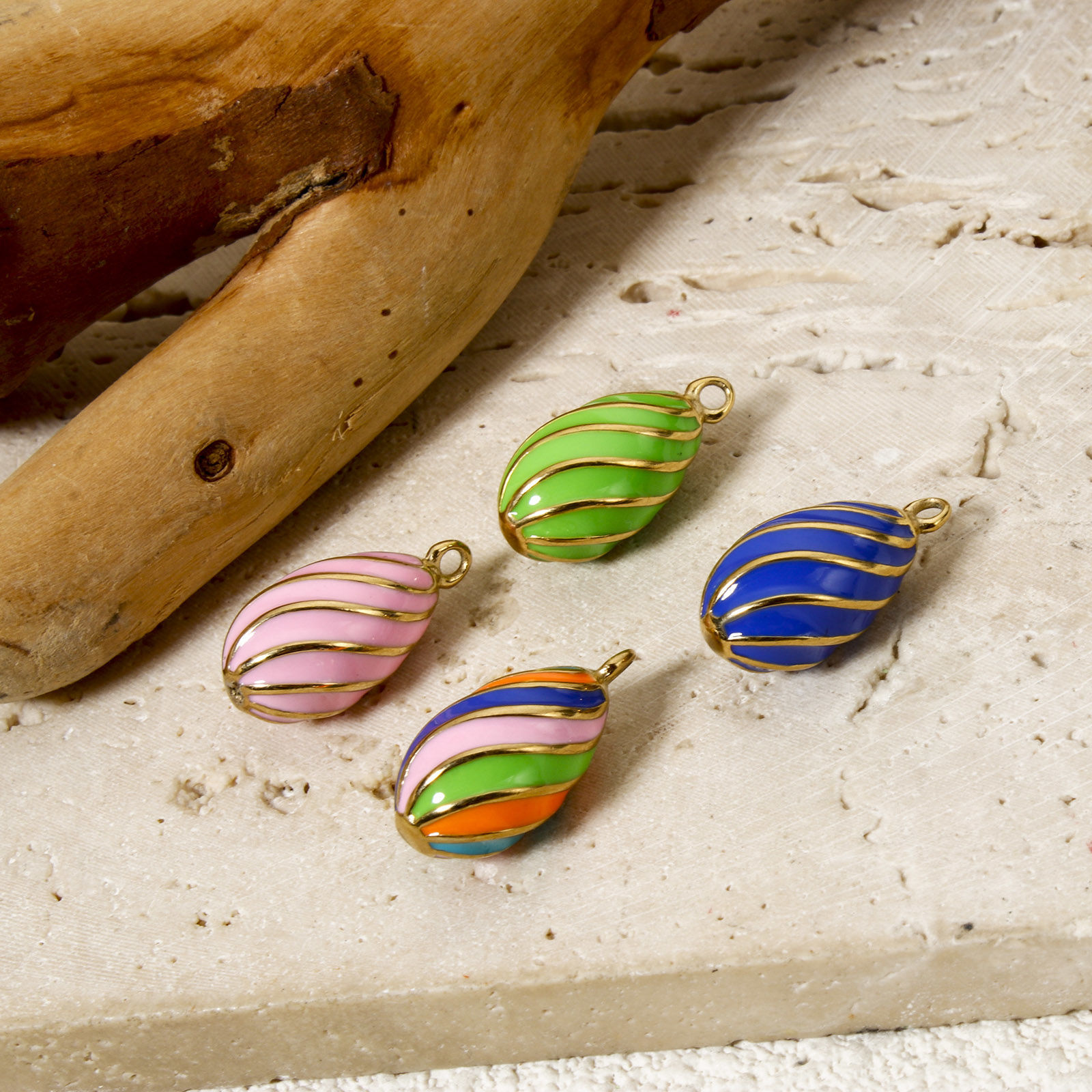 Picture of Eco-friendly PVD Vacuum Plating 304 Stainless Steel Charms 14K Real Gold Plated Enamel Drop Spiral 20mm x 10mm