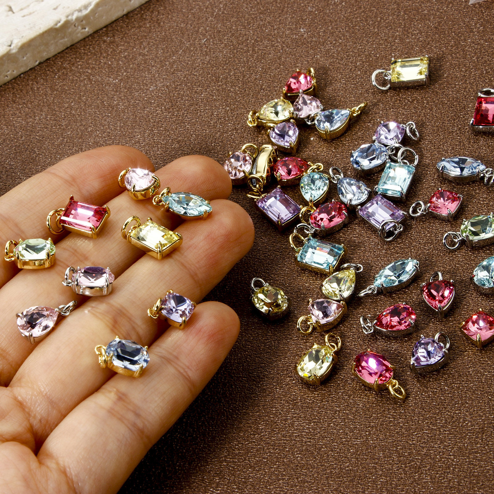 Picture of Eco-friendly Brass & Glass Geometric Charms Real Platinum Plated Multicolor