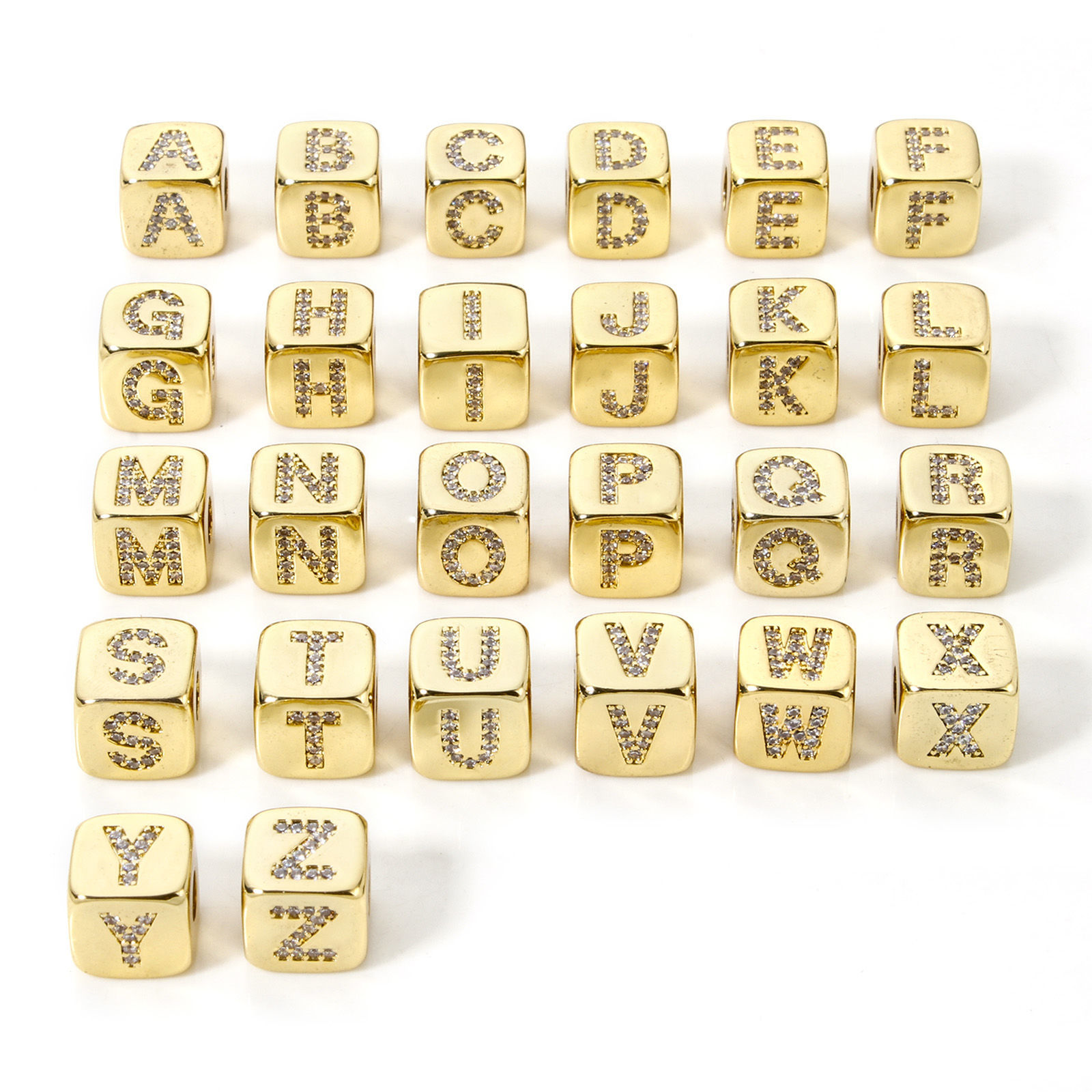 Immagine di 1 Pz Ecologico Ottone Perline per la Creazione di Gioielli con Fai-da-te 18K Vero Oro Placcato Cubo Lettera Maiuscola Micro Spianare Trasparente Cubic Zirconiae 9mm x 9mm, Buco: Circa 3.5mm