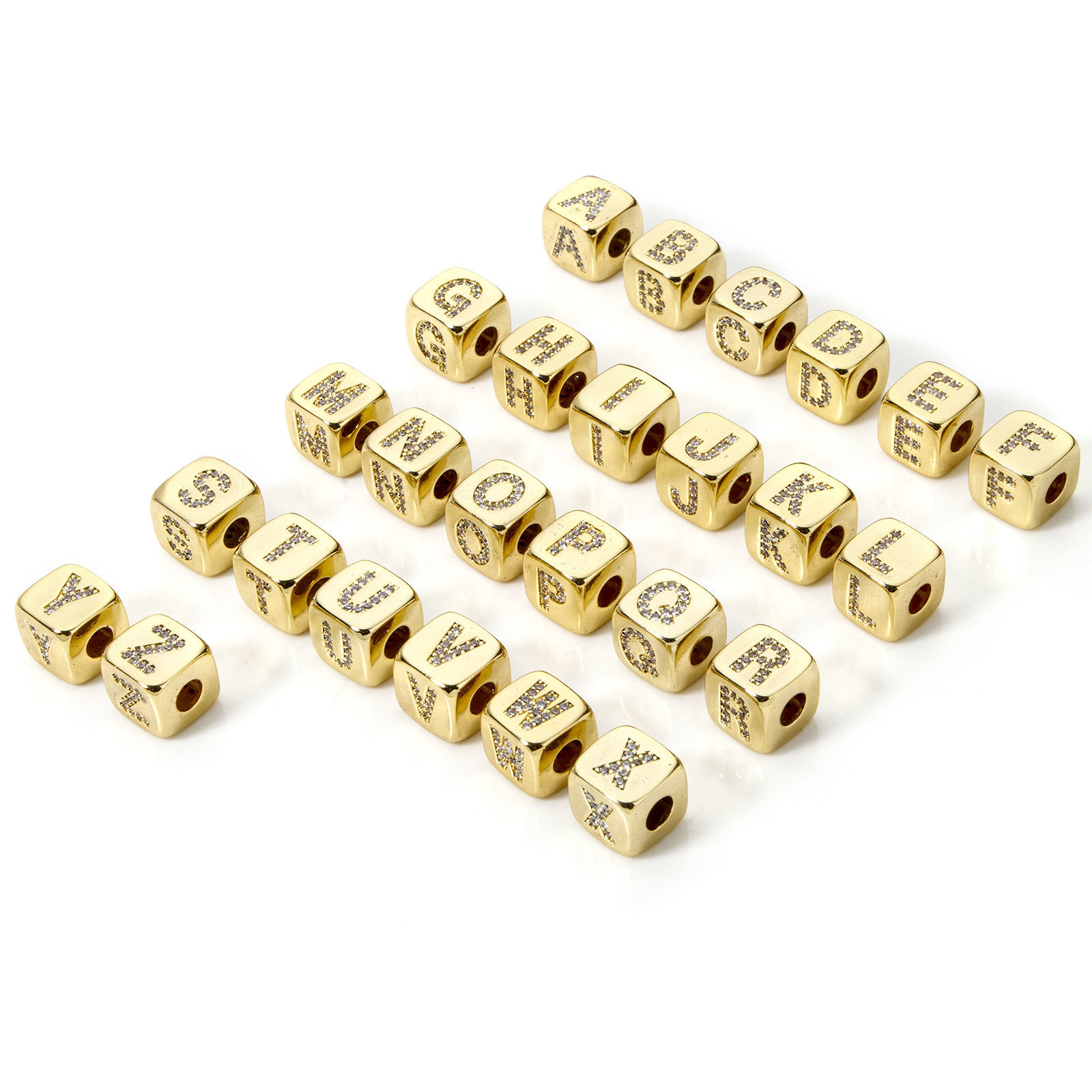 Immagine di 1 Pz Ecologico Ottone Perline per la Creazione di Gioielli con Fai-da-te 18K Vero Oro Placcato Cubo Lettera Maiuscola Micro Spianare Trasparente Cubic Zirconiae 9mm x 9mm, Buco: Circa 3.5mm