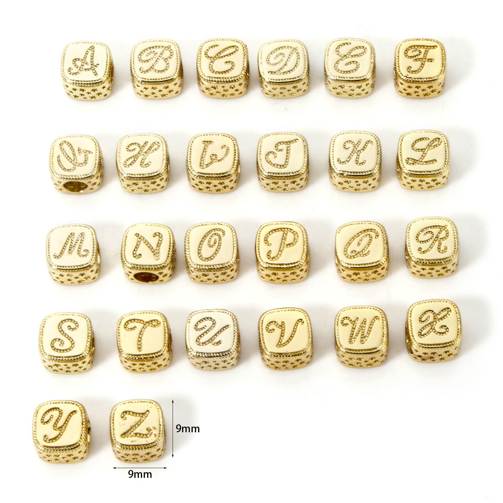 Image de 1 Pièce Perles pour DIY Fabrication de Bijoux en Laiton Respectueux de la Nature Plaqué Or Véritable 18K Cube Alphabet Initial/ Lettre Majuscule Micro Pave à Zircone Cubique Clair 9mm x 9mm, Trou: env. 3.8mm