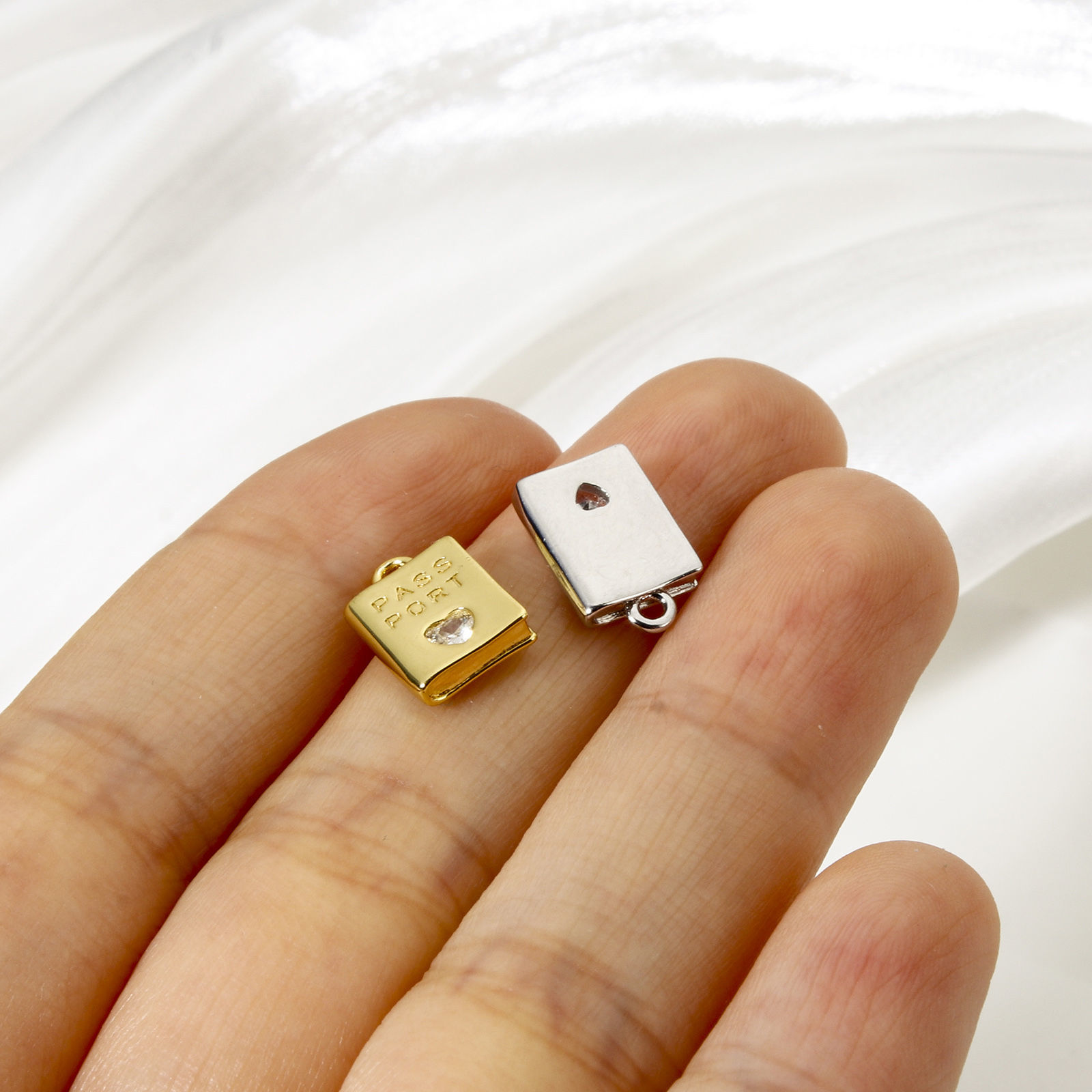 Picture of Brass Travel Charms Multicolor Passport Heart Clear Cubic Zirconia 12mm x 7.5mm