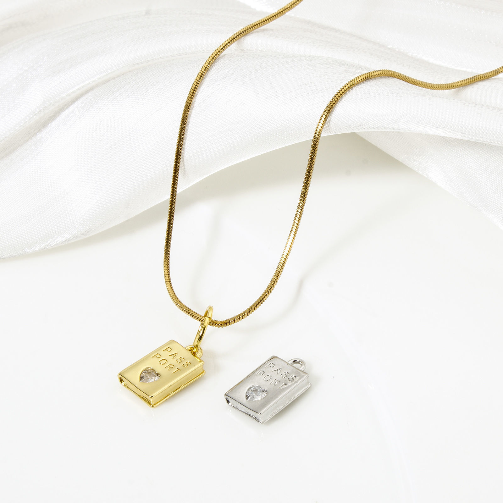 Picture of Brass Travel Charms Multicolor Passport Heart Clear Cubic Zirconia 12mm x 7.5mm