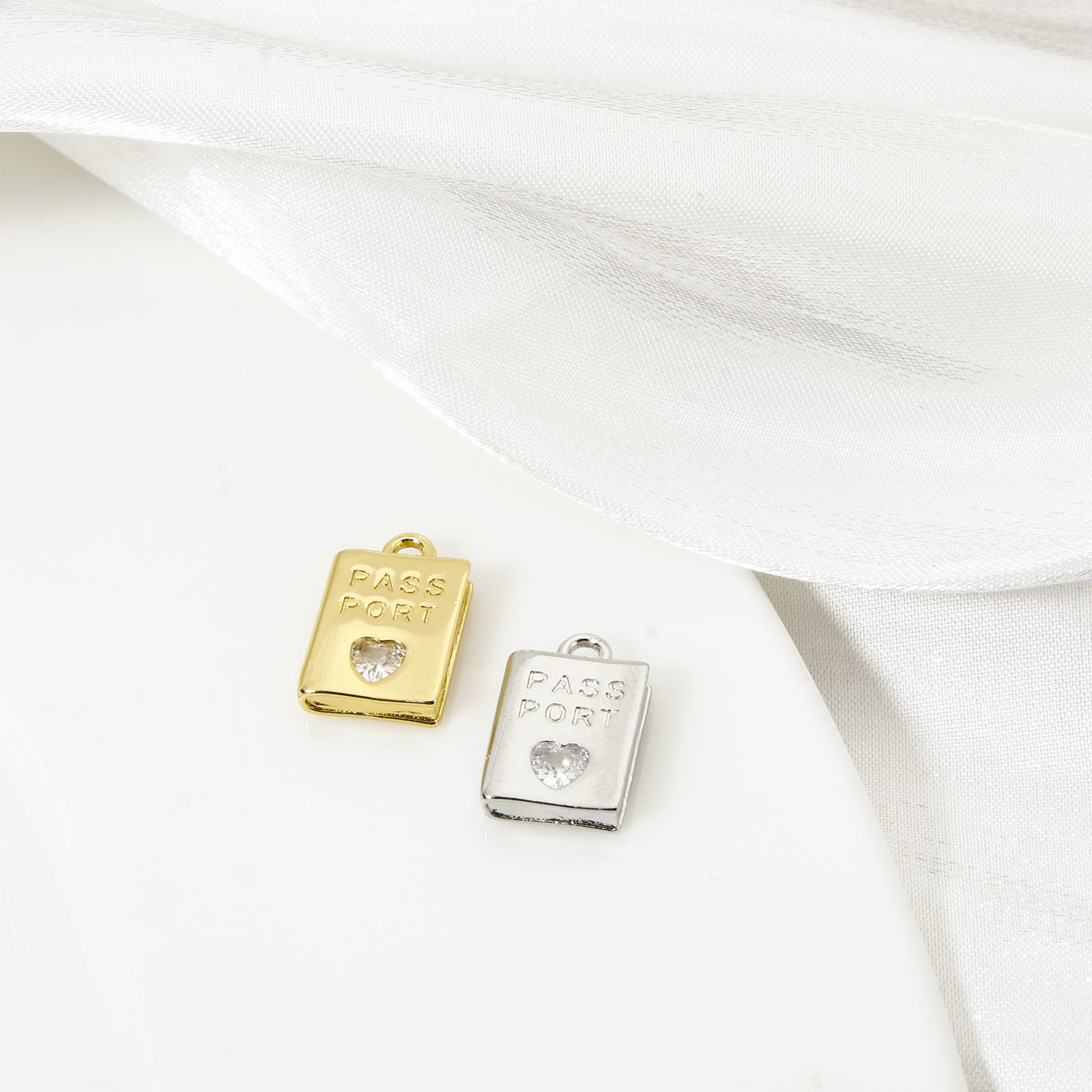 Picture of Brass Travel Charms Multicolor Passport Heart Clear Cubic Zirconia 12mm x 7.5mm