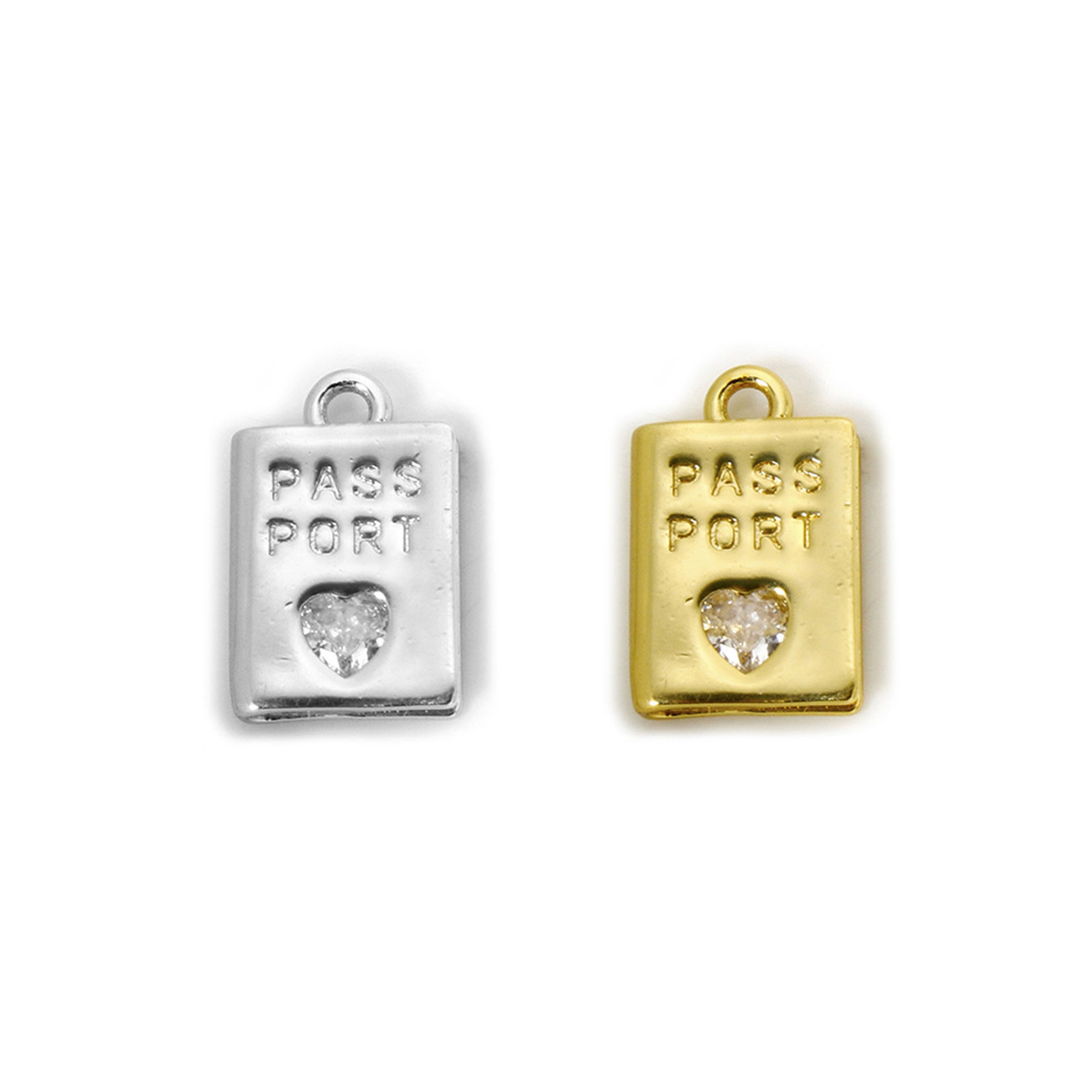 Picture of Brass Travel Charms Multicolor Passport Heart Clear Cubic Zirconia 12mm x 7.5mm