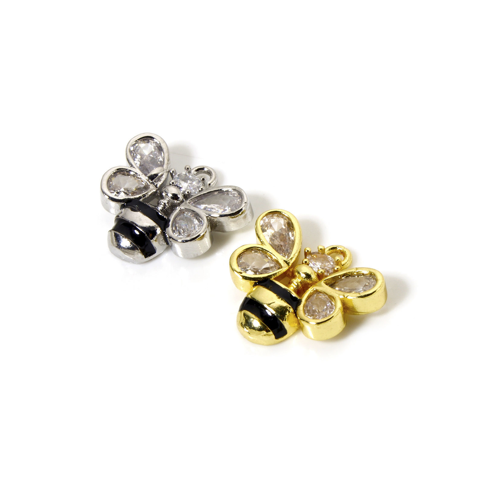 Picture of Brass Insect Charms Multicolor Black Enamel Bee Animal Clear Cubic Zirconia 14mm x 13mm