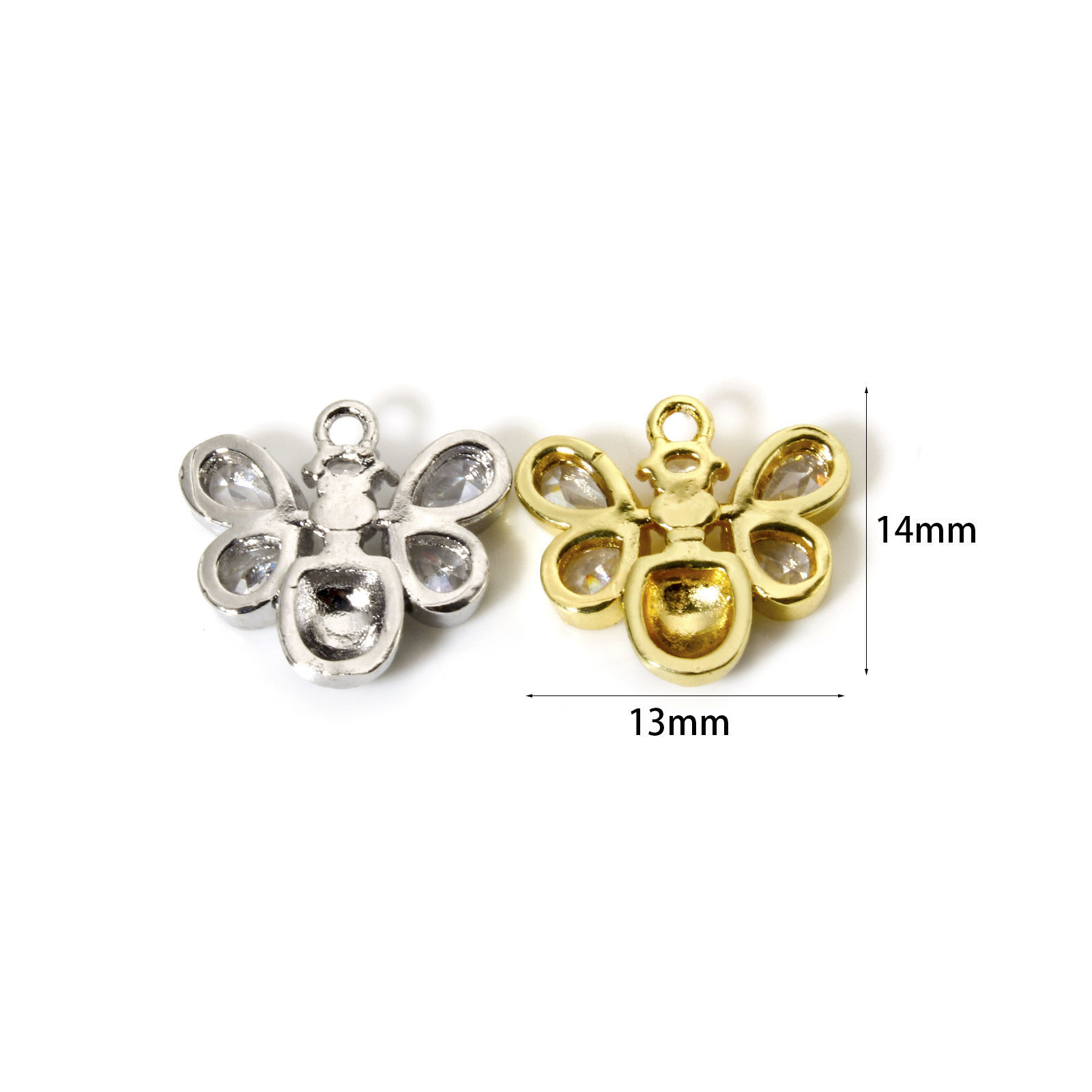 Picture of Brass Insect Charms Multicolor Black Enamel Bee Animal Clear Cubic Zirconia 14mm x 13mm