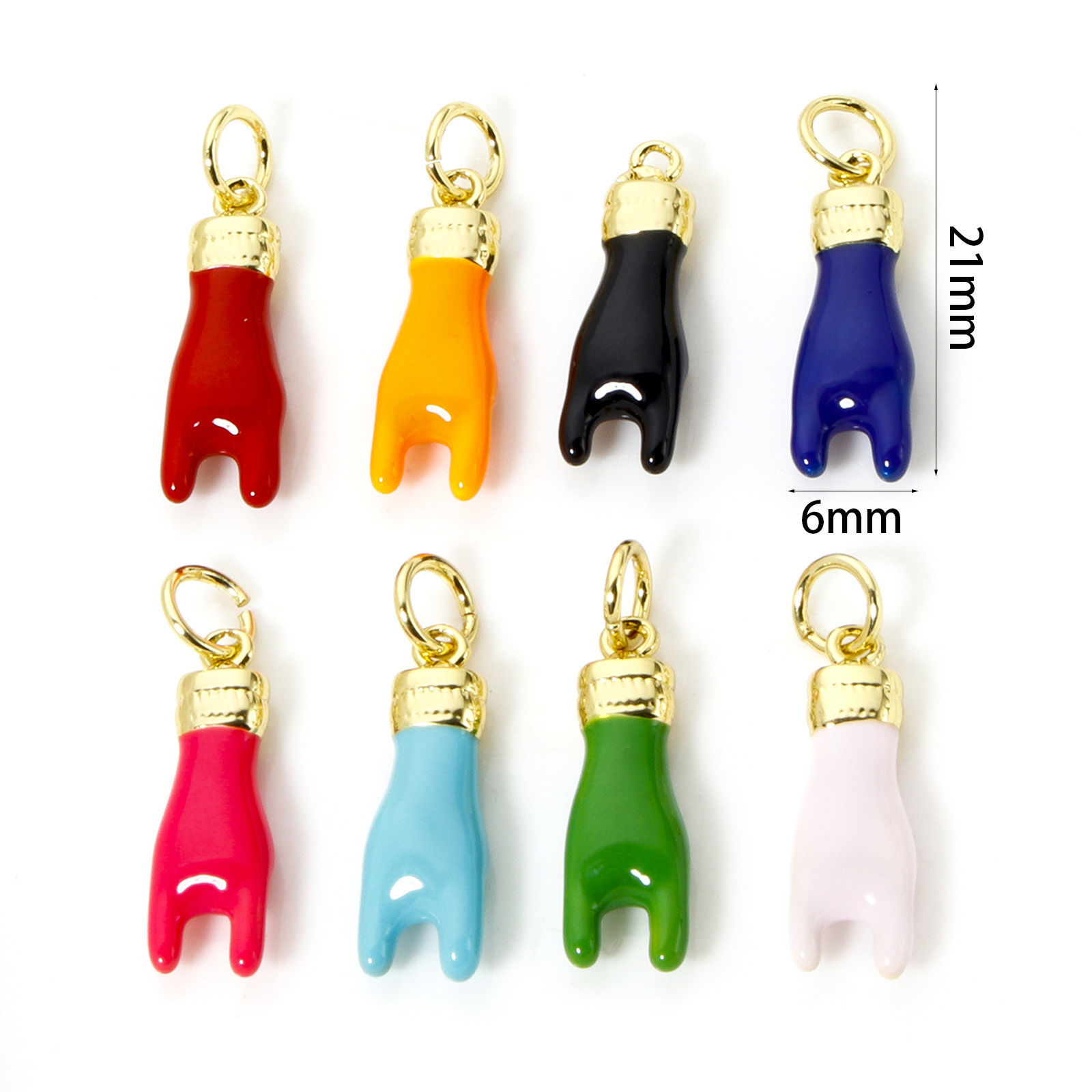 Picture of Eco-friendly Brass Charms 18K Real Gold Plated Enamel Rock N Roll Hand Sign Gesture 21mm x 6mm
