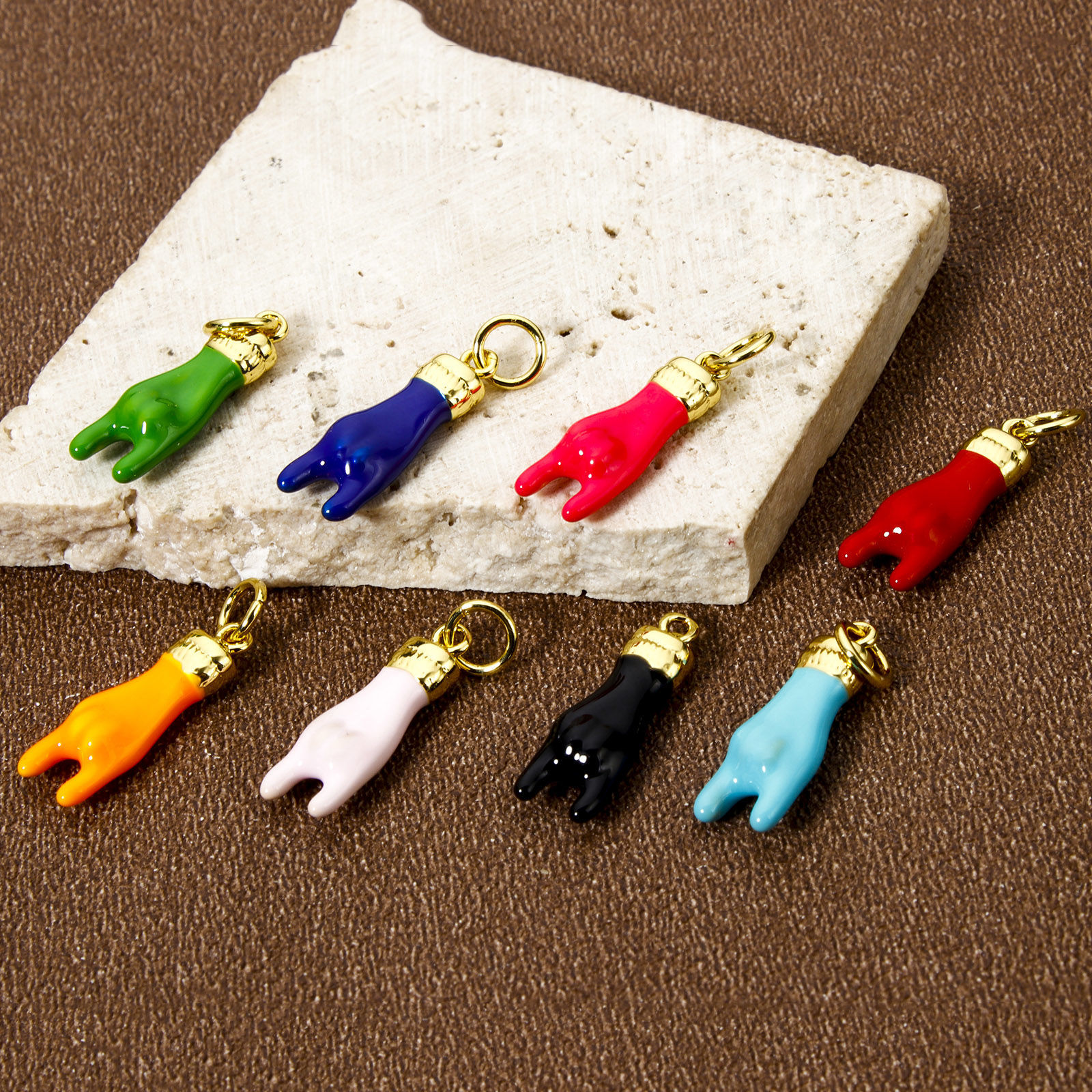 Picture of Eco-friendly Brass Charms 18K Real Gold Plated Enamel Rock N Roll Hand Sign Gesture 21mm x 6mm