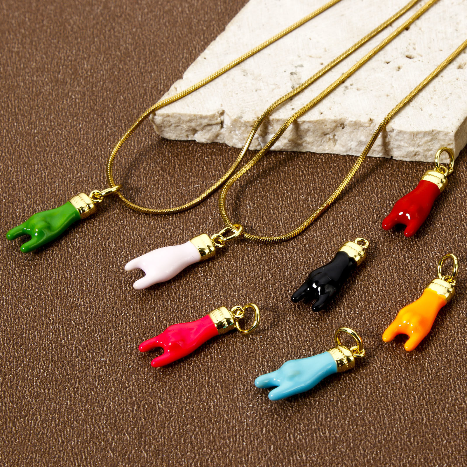 Picture of Eco-friendly Brass Charms 18K Real Gold Plated Enamel Rock N Roll Hand Sign Gesture 21mm x 6mm