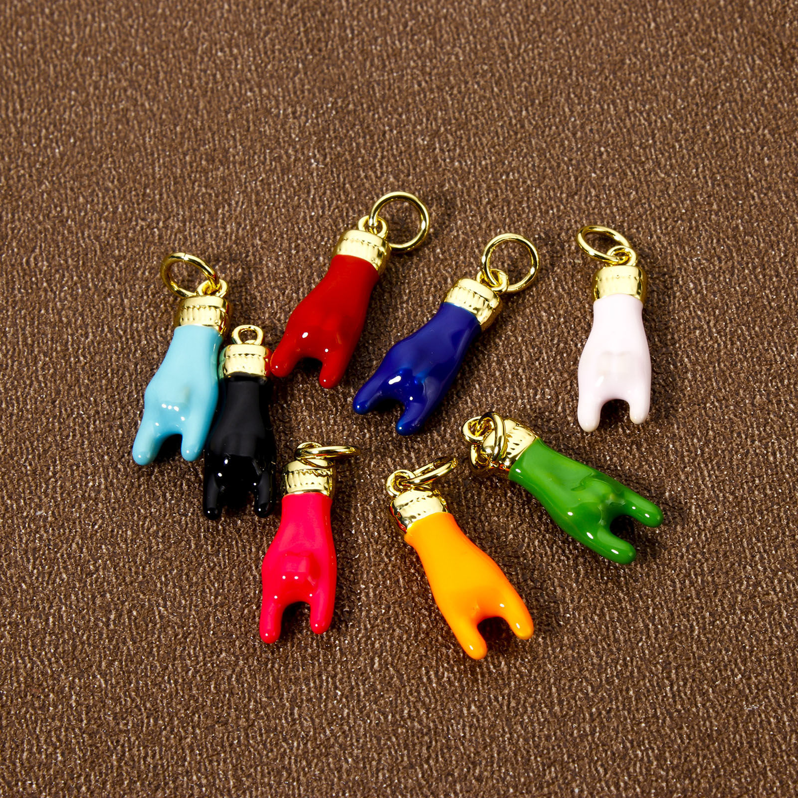 Picture of Eco-friendly Brass Charms 18K Real Gold Plated Enamel Rock N Roll Hand Sign Gesture 21mm x 6mm