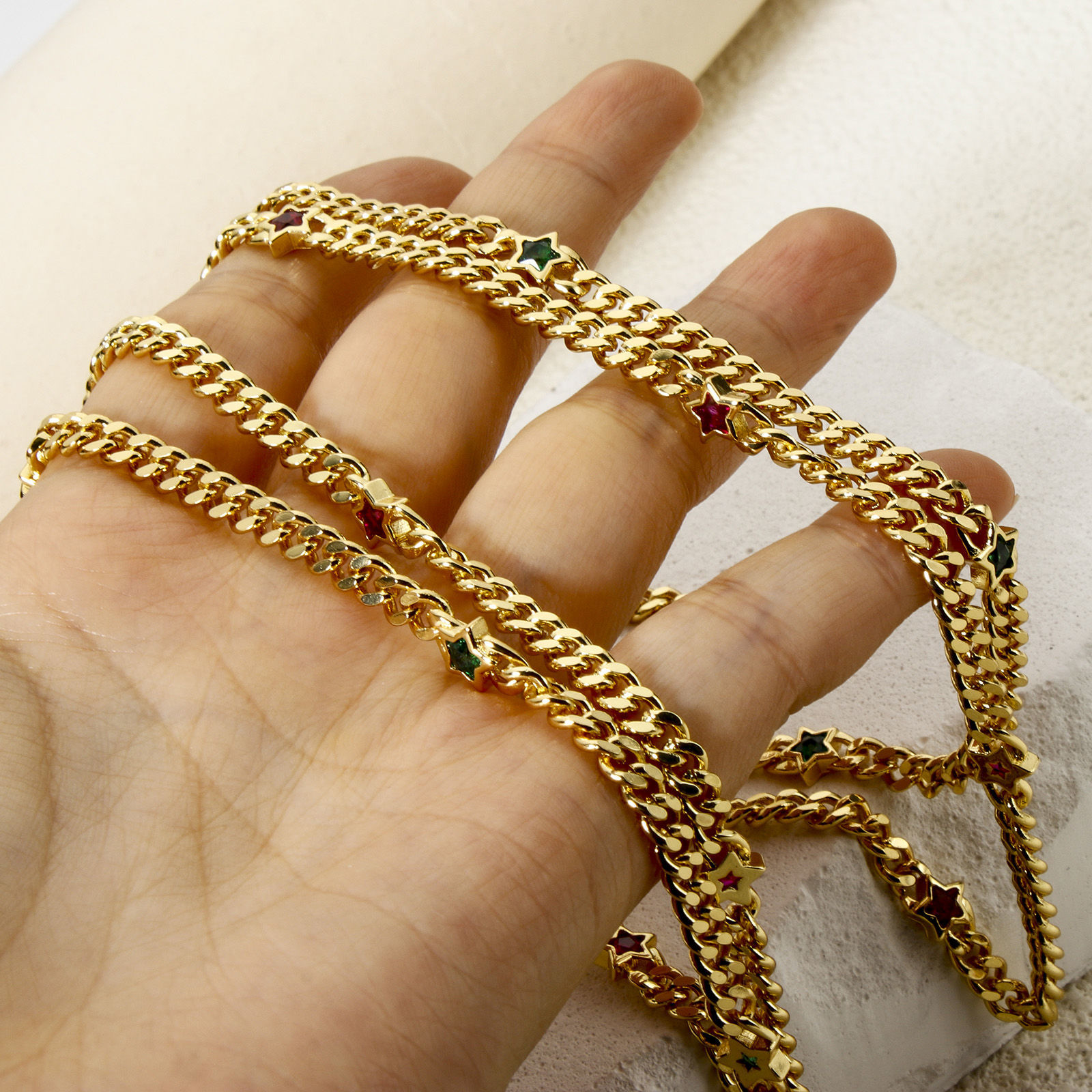 1 メートル エコフレンドリー 真鍮 喜平チェーン手作り DIY ジュエリーアクセサリー作りのパーツ 五芒星 18Kリアルゴールドメッキ 4.5mm、 の画像