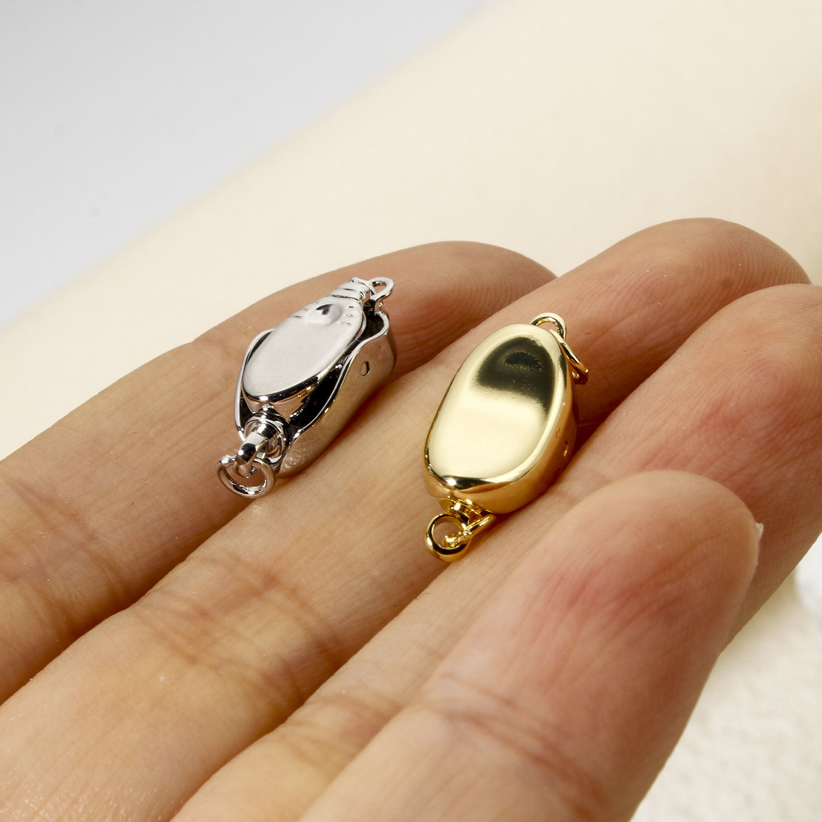 Picture of Eco-friendly Brass Push In Snap Lock Clasps Ingot Real Gold Plated 17.5mm x 8mm