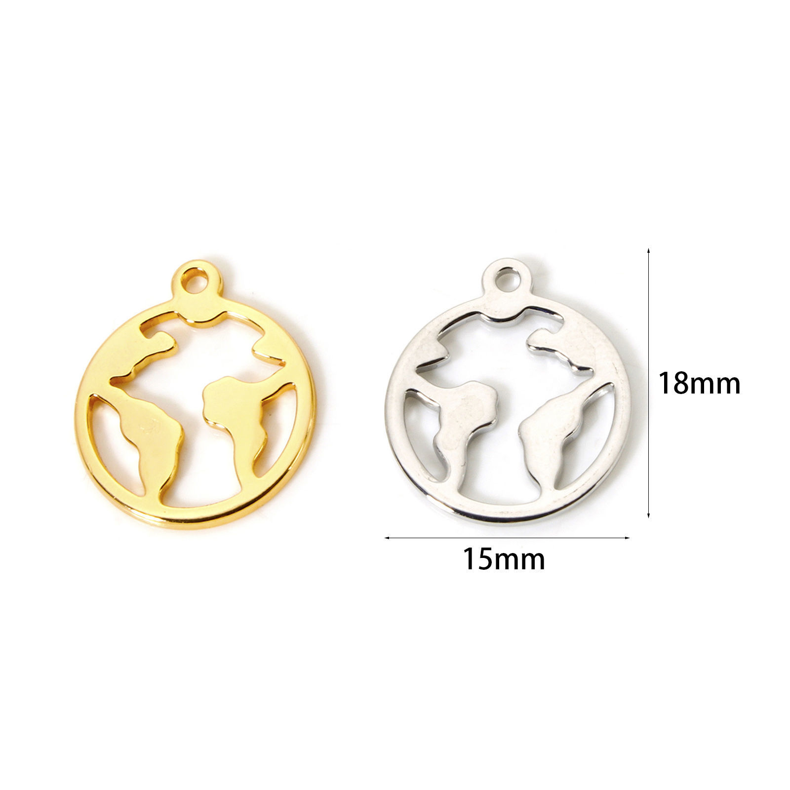 Bild von 5 Stück Umweltfreundlich Messing Charms Echtgold plattiert Rund Landkarte 18mm x 15mm