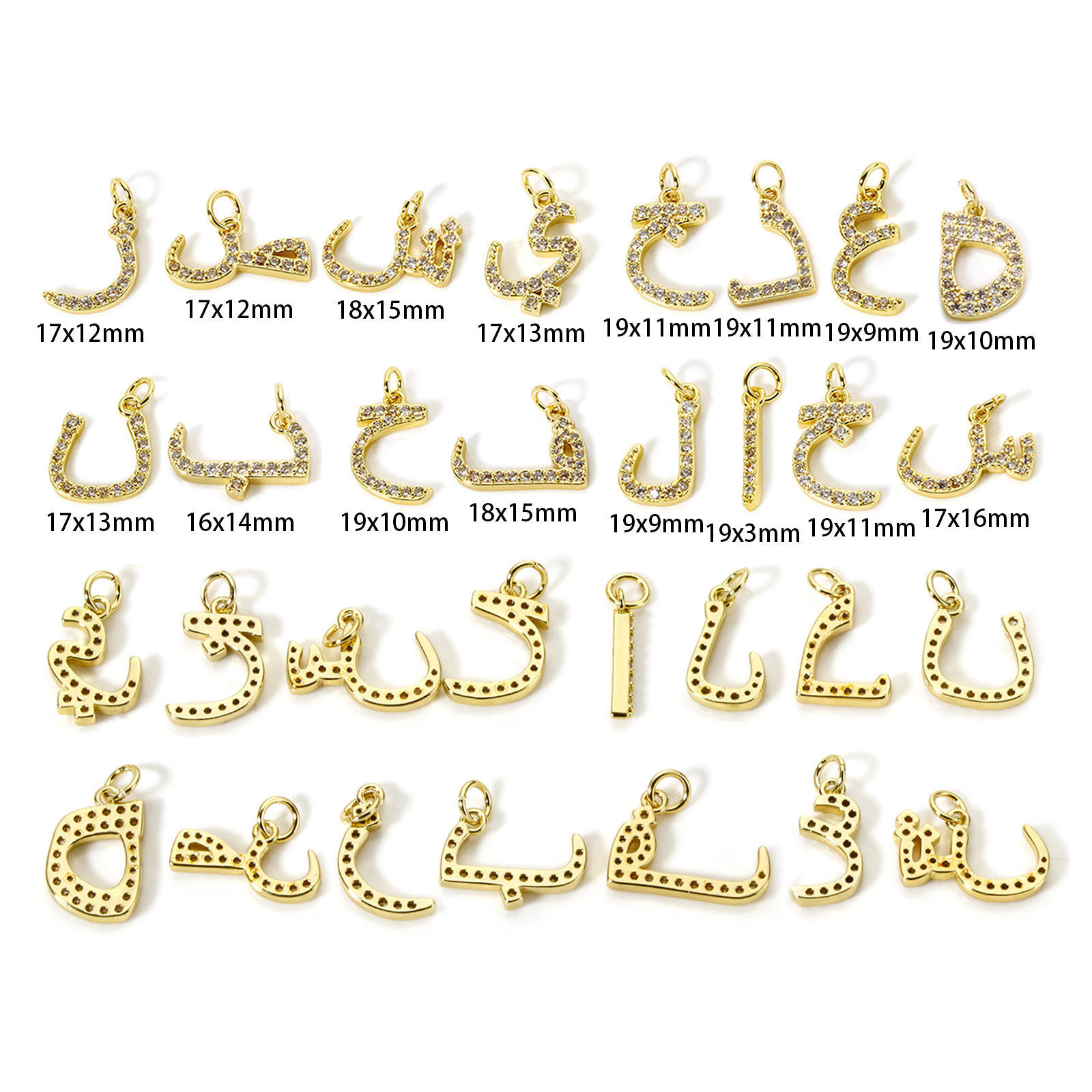 Picture of Eco-friendly Brass Charms 18K Real Gold Plated Arabic Letter Micro Pave Clear Cubic Zirconia