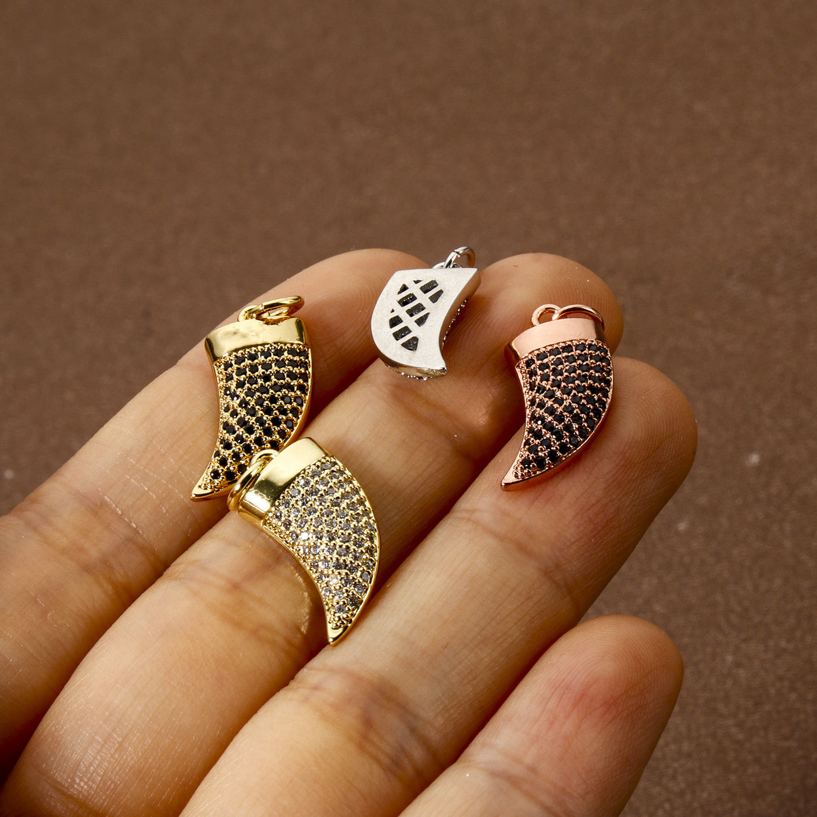 Picture of Eco-friendly Brass Charms Real Gold Plated Ivory Micro Pave 20mm x 12mm