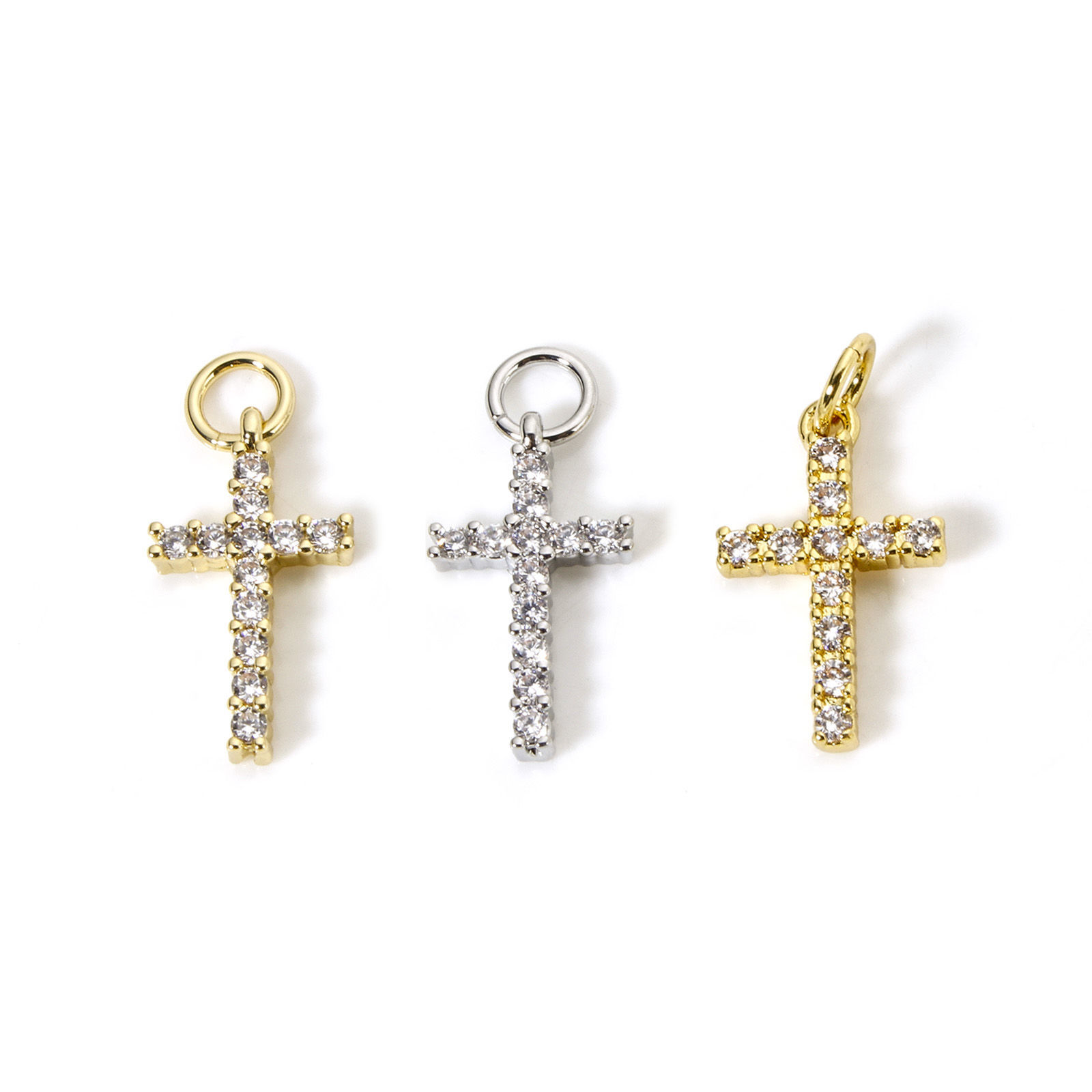 Picture of Eco-friendly Brass Religious Charms Real Gold Plated Cross Micro Pave Clear Cubic Zirconia