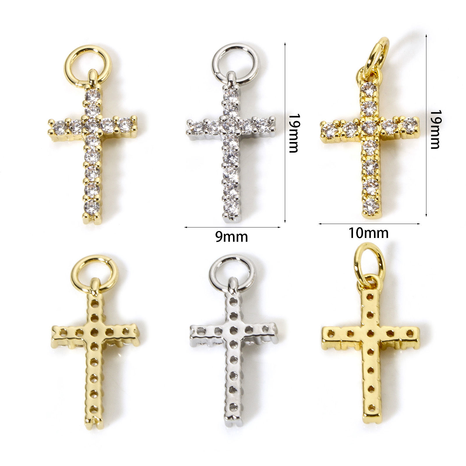 Picture of Eco-friendly Brass Religious Charms Real Gold Plated Cross Micro Pave Clear Cubic Zirconia
