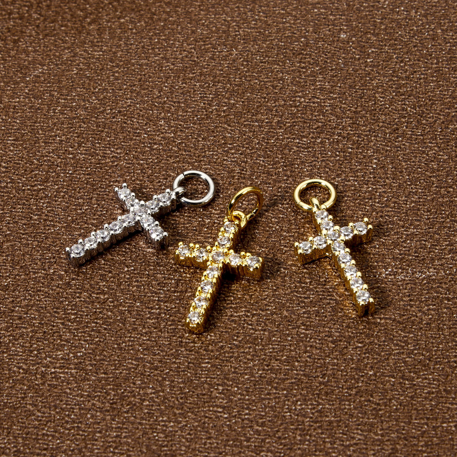 Picture of Eco-friendly Brass Religious Charms Real Gold Plated Cross Micro Pave Clear Cubic Zirconia