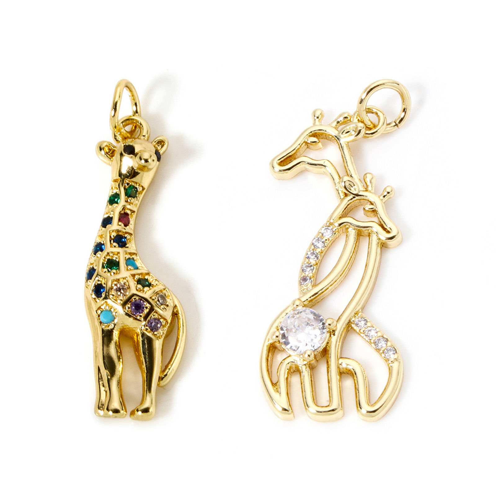 Picture of Eco-friendly Brass Pendants 18K Real Gold Plated Giraffe Animal Micro Pave