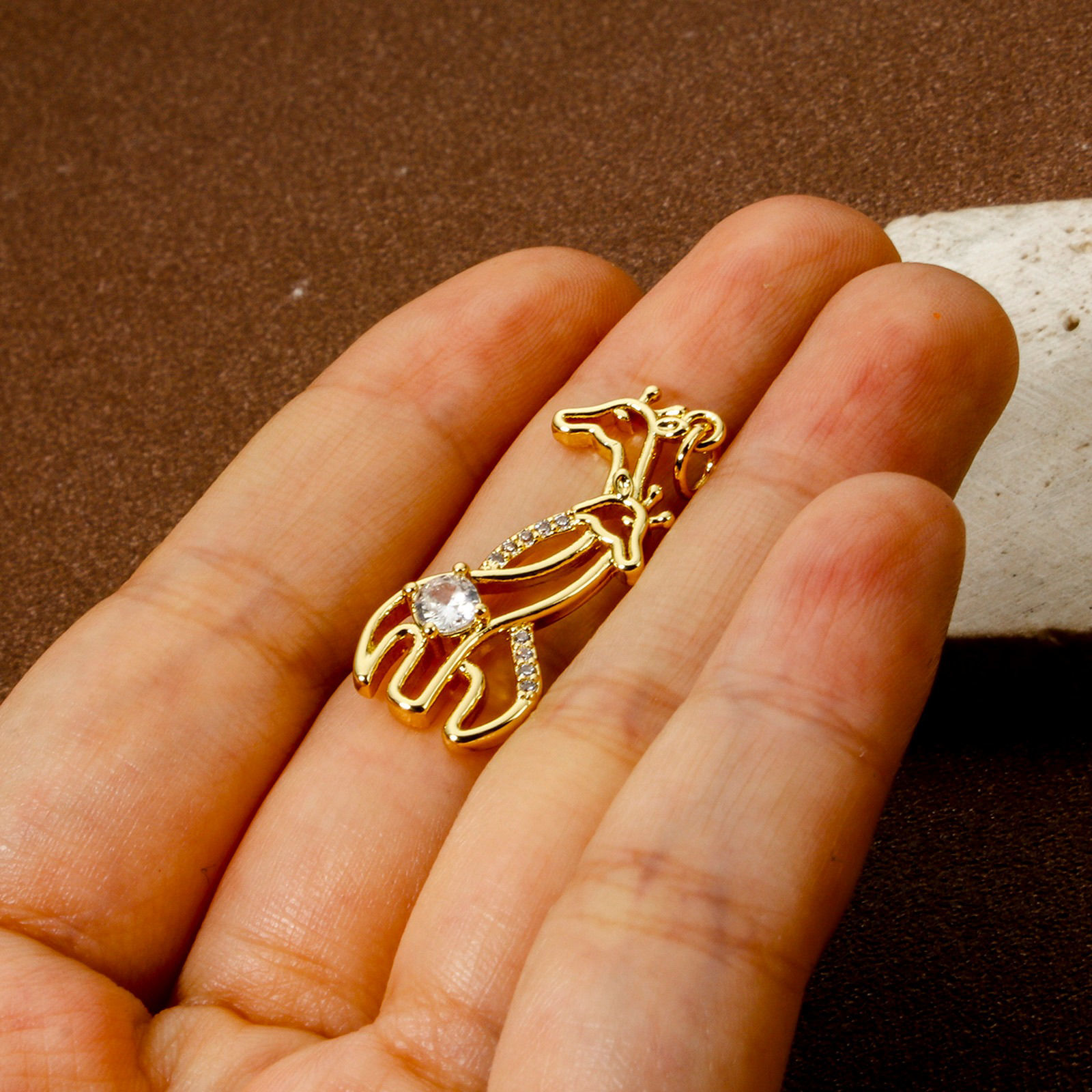 Picture of Eco-friendly Brass Pendants 18K Real Gold Plated Giraffe Animal Micro Pave