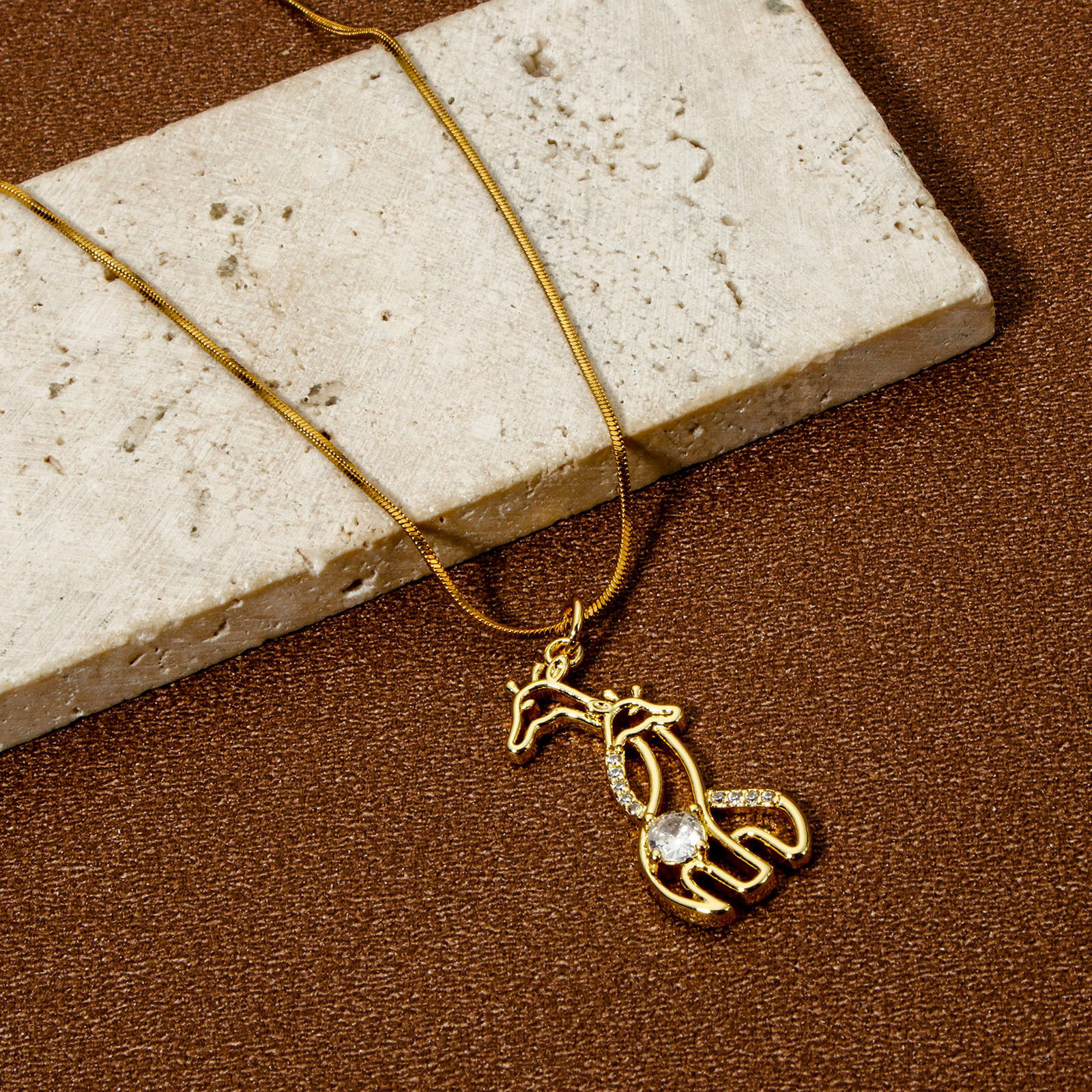 Picture of Eco-friendly Brass Pendants 18K Real Gold Plated Giraffe Animal Micro Pave