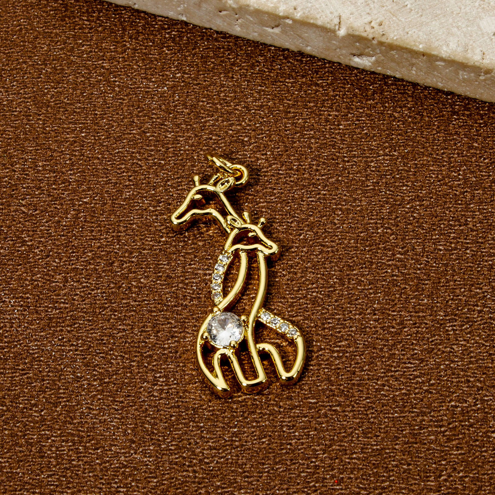 Picture of Eco-friendly Brass Pendants 18K Real Gold Plated Giraffe Animal Micro Pave